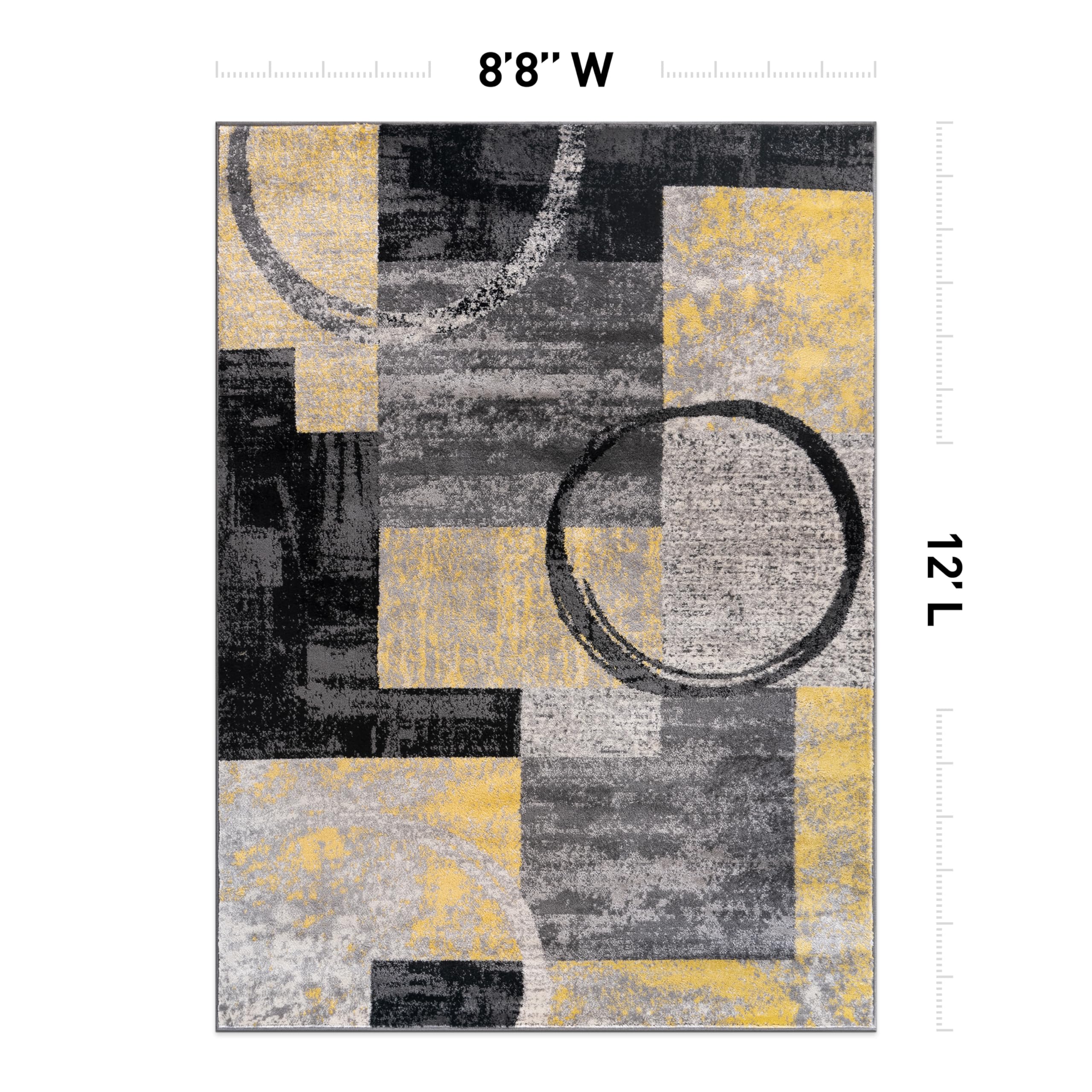 Rugshop Contemporary Abstract Circle Design Soft Area Rug 8'8'' X 12' Yellow