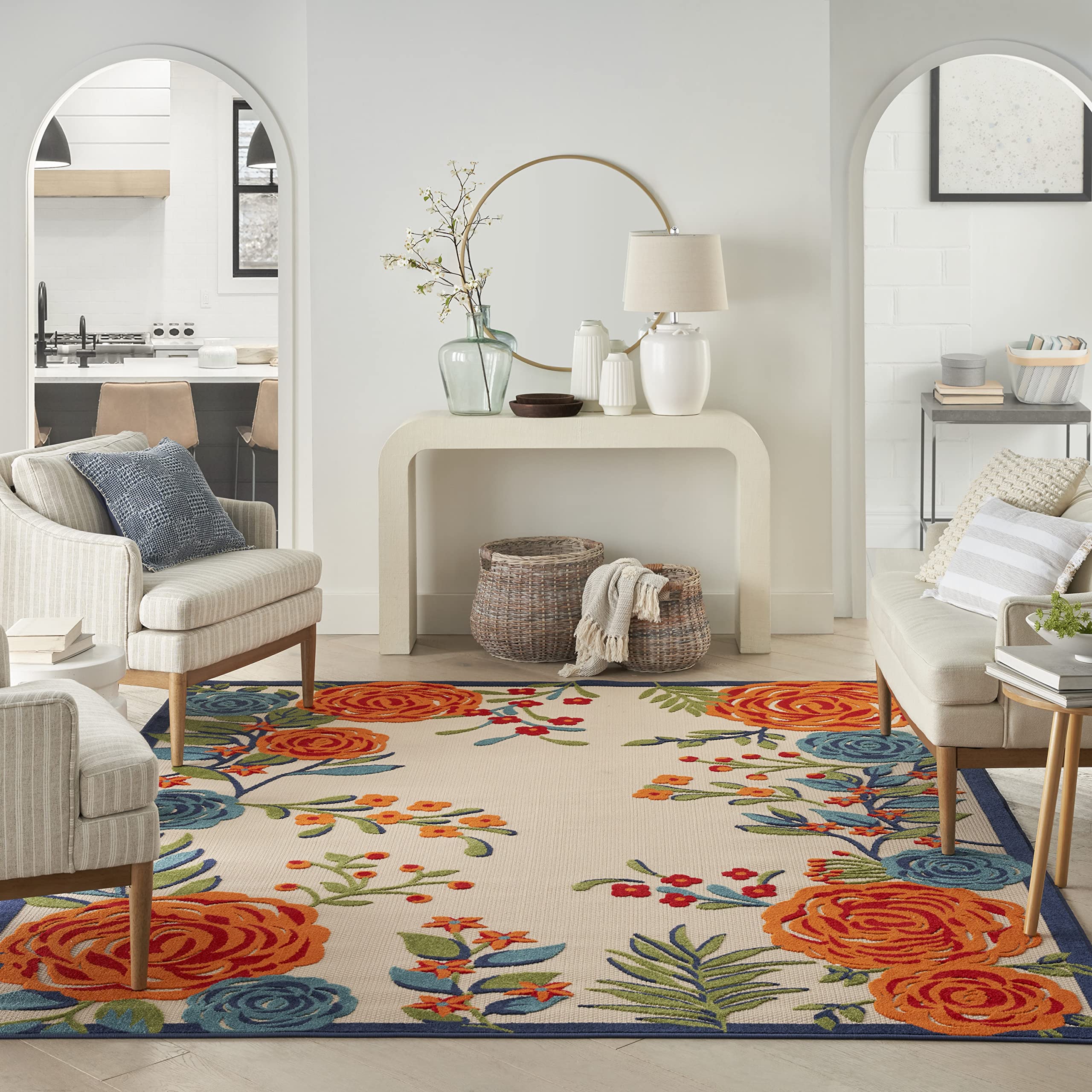 Nourison Aloha Indoor-Outdoor Modern Multicolor 3'6' X 5'6' Area Rug, Easy Cleaning, Non Shedding, Bed Room, Living Room, Dining Room, Kitchen (4X6)