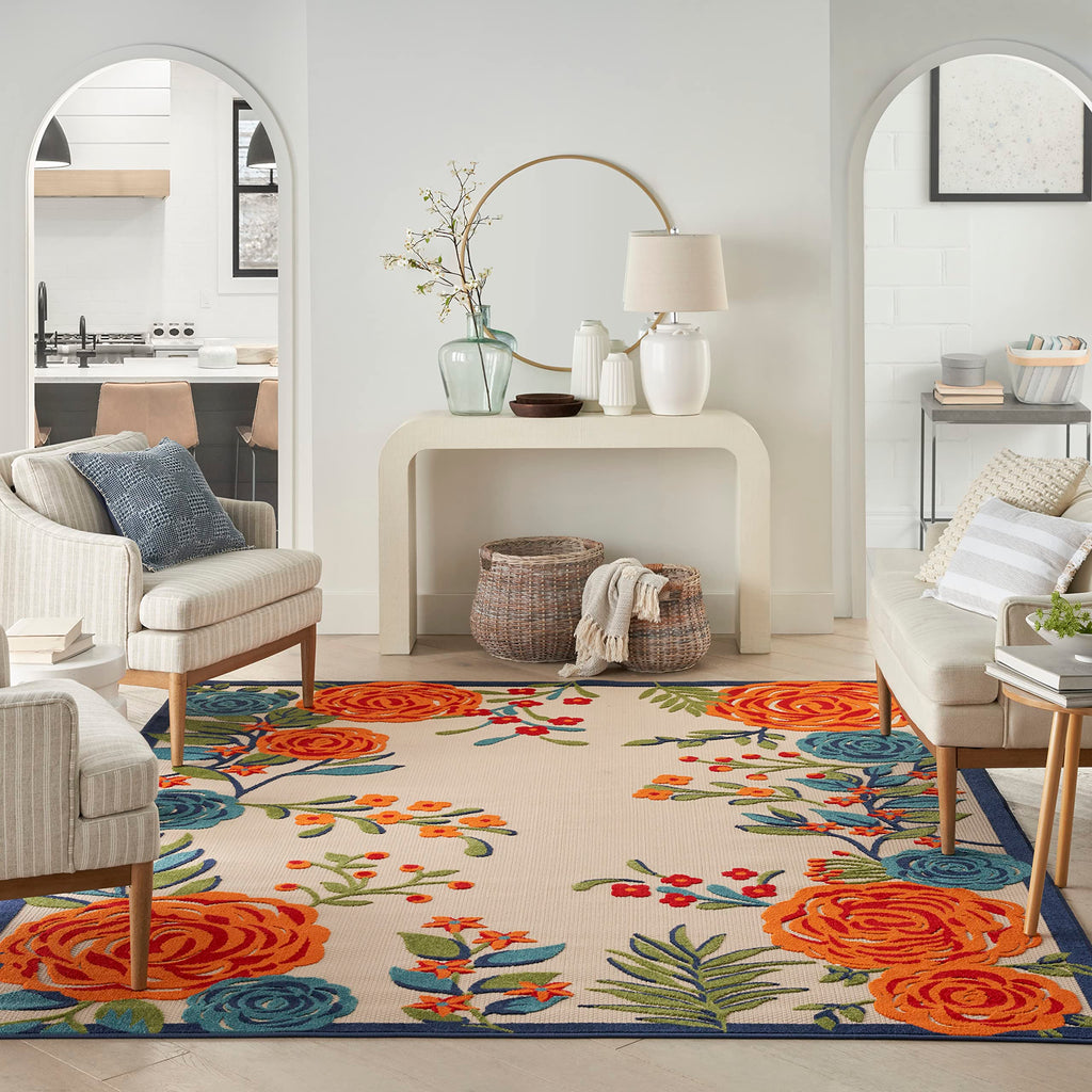 Nourison Aloha Indoor/Outdoor Modern Multicolor 7' X 10' Area Rug, Easy Cleaning, Non Shedding, Bed Room, Living Room, Dining Room, Kitchen (7X10)