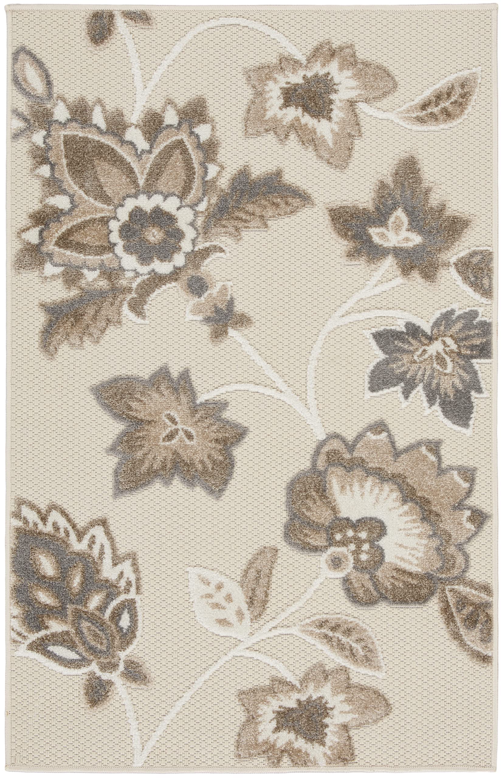 Nourison Aloha Indoor-Outdoor Beige 2'8' X 4' Area Rug, Easy Cleaning, Non Shedding, Bed Room, Living Room, Dining Room, Backyard, Deck, Patio (3X4)