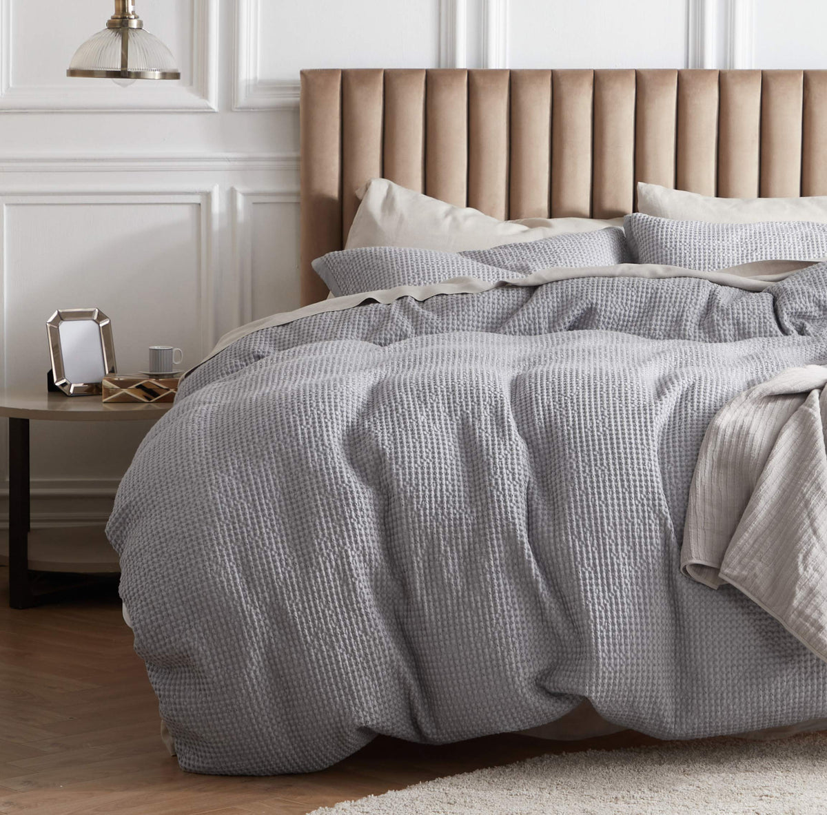 Bedsure Cotton Duvet Cover King - 100% Cotton Waffle Weave Grey Duvet Cover King Size, Soft And Breathable Duvet Cover Set For A