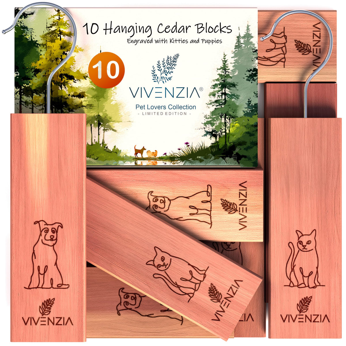 Vivenzia Cedar Blocks for Clothes Storage,10 Hangups,Cedar Blocks for Closet, Cedar for Closets,Cedar Planks,Natural Closet Sme