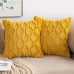 Miulee Fall Mustard Yellow Throw Pillow Covers 18X18 Set Of 2 Spring Decorative Farmhouse Couch Throw Pillows Boho Shells Cute Soft Plush Wool Winter Pillowcases For Bedroom Living Room Sofa