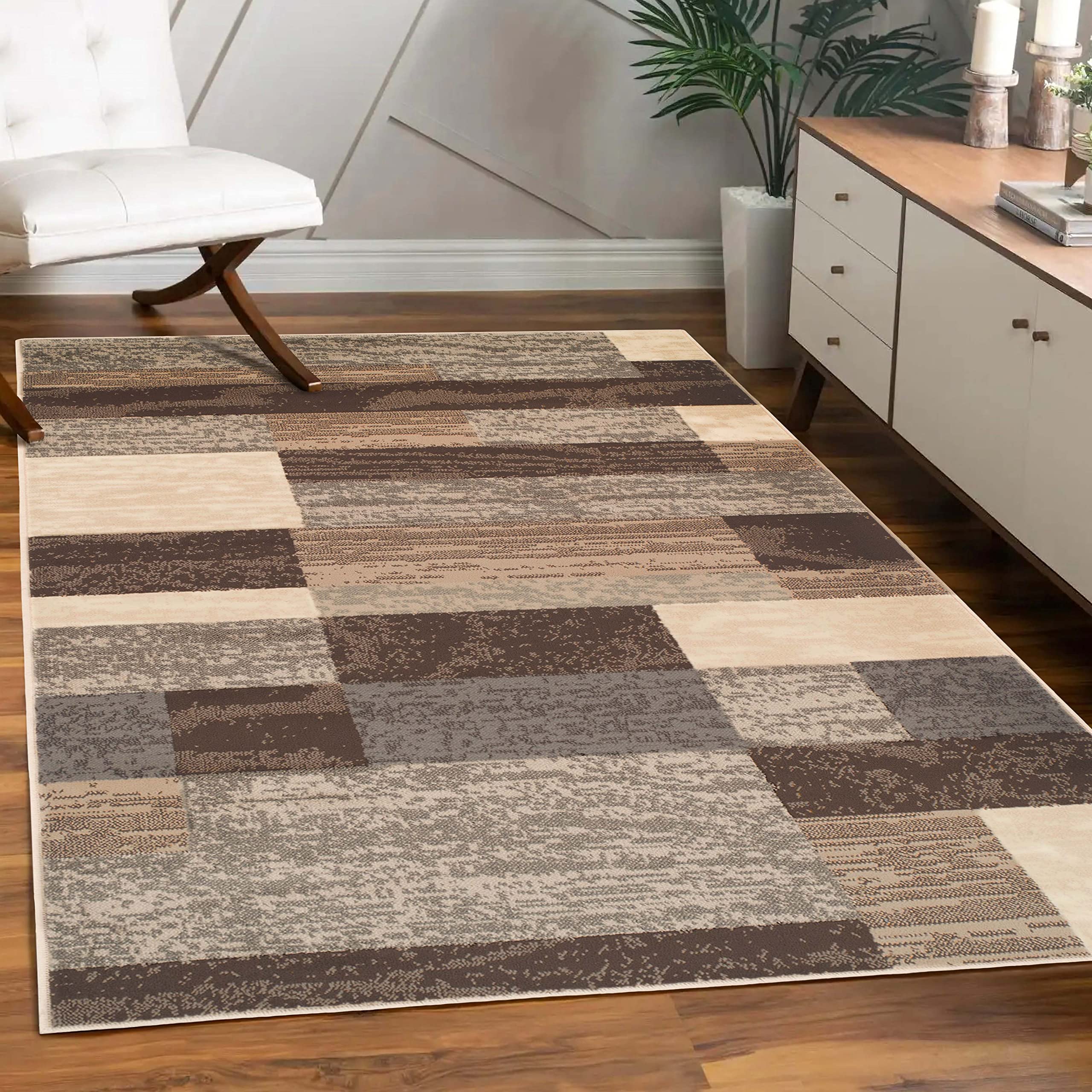 SUPERIOR Indoor Area Rug, Jute Backed, Modern Geometric Patchwork Floor Decor for Bedroom, Office, Living Room, Entryway, Hardwo