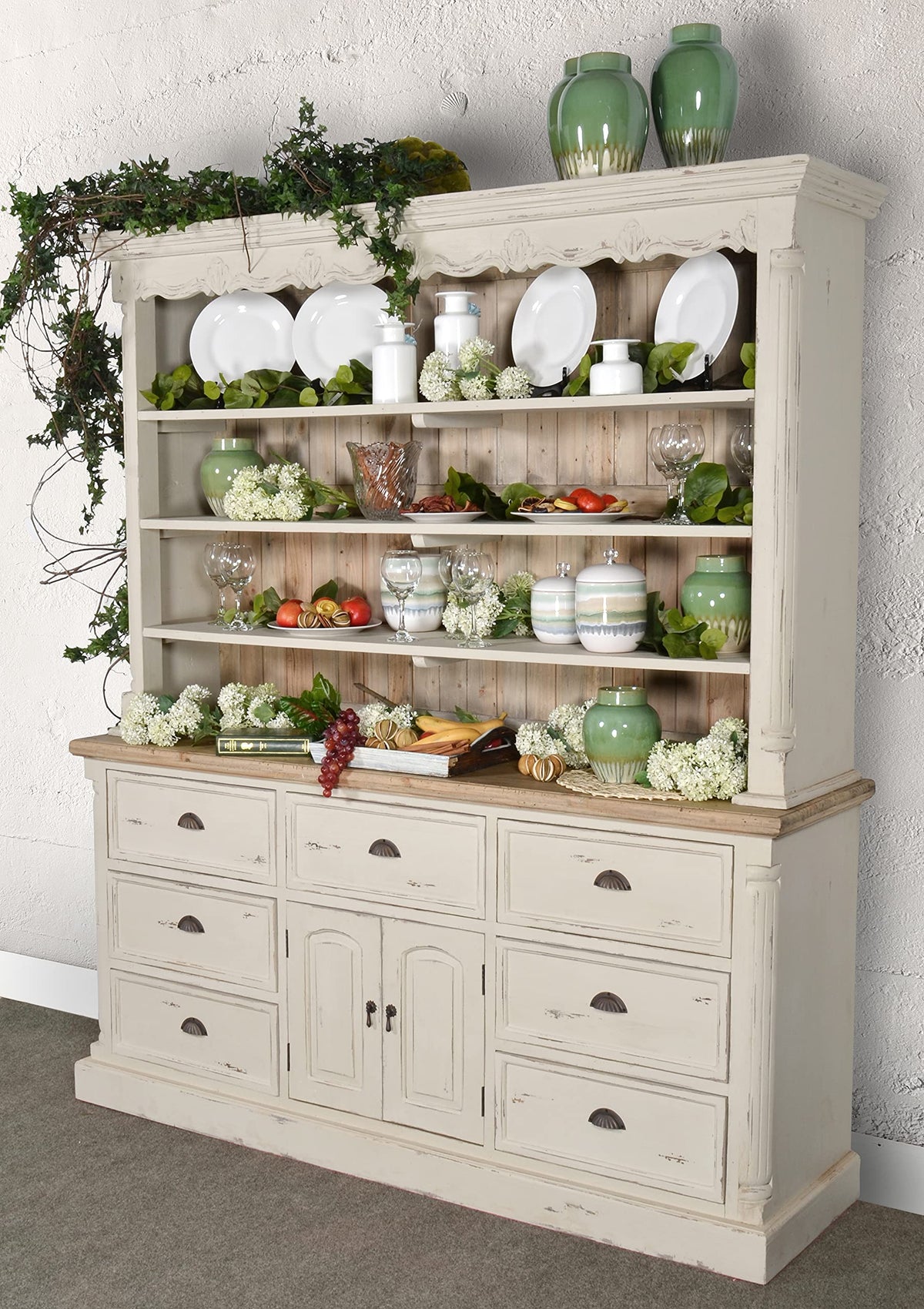 Farmhouse Cote De Azur Hutch In White Chalk And Natural Finish