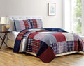 Chezmoi Collection Grizzly 3-Piece Plaid Checkered Patchwork Quilted 100% Washed Cotton Reversible Bedspread Quilt Set, Queen