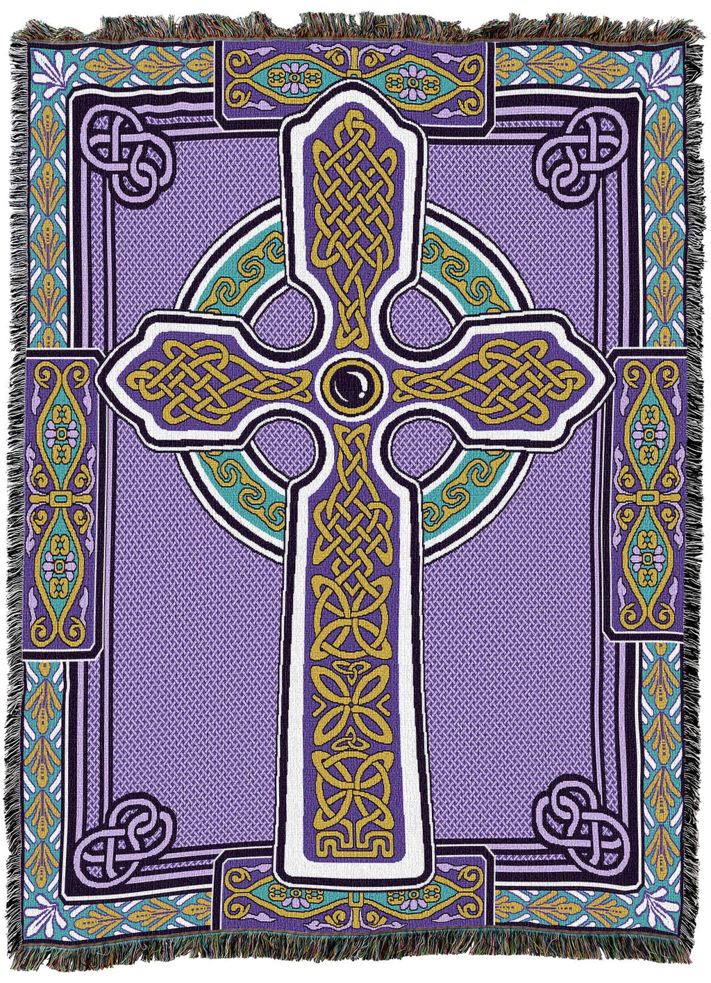 Pure Country Weavers Celtic Knots Cross Blanket - Purple & Teal - Gift Tapestry Throw Woven From Cotton - Made In The Usa (72X54