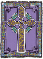 Pure Country Weavers Celtic Knots Cross Blanket - Purple & Teal - Gift Tapestry Throw Woven From Cotton - Made In The Usa (72X54