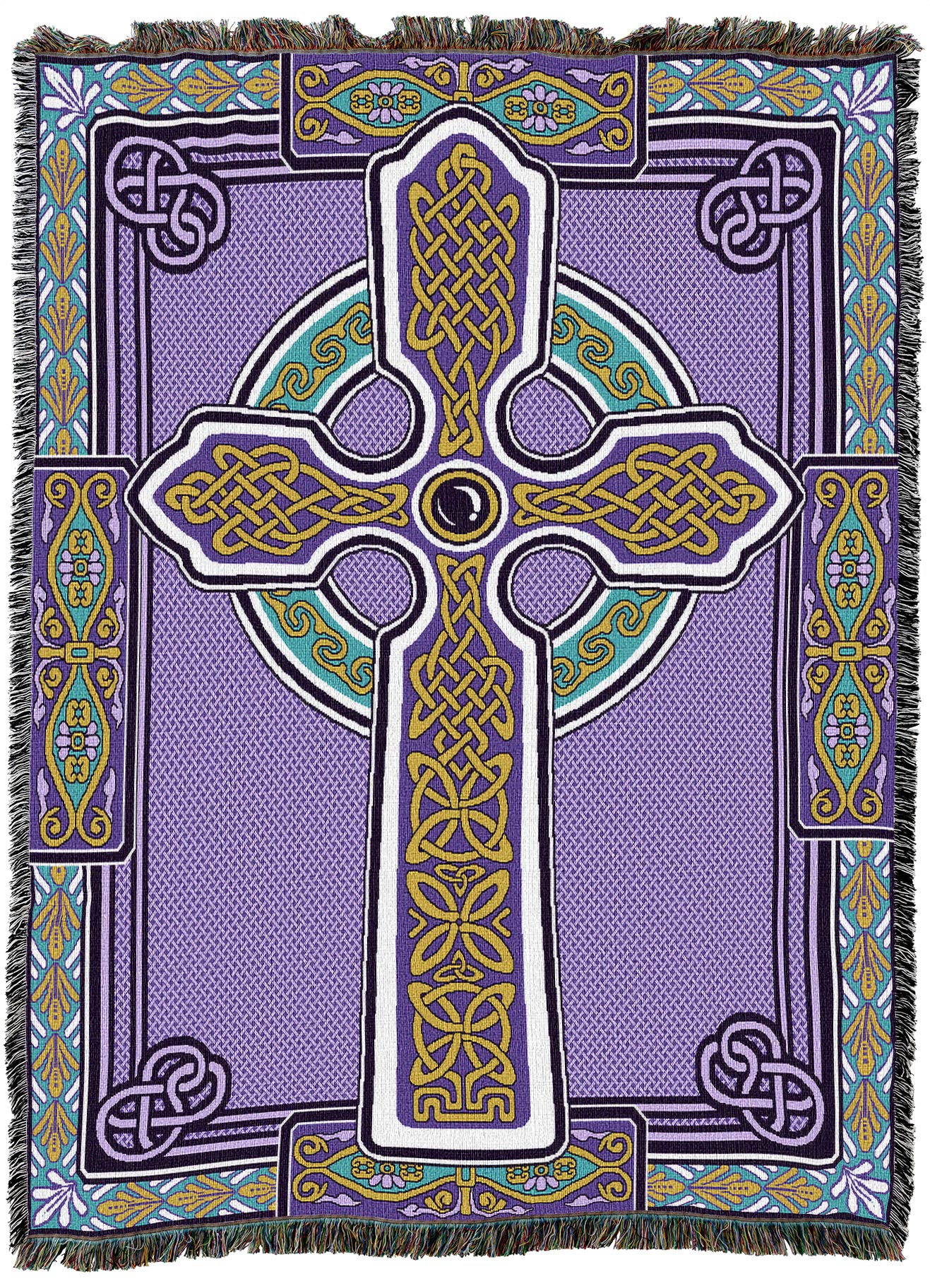 Pure Country Weavers Celtic Knots Cross Blanket - Purple & Teal - Gift Tapestry Throw Woven From Cotton - Made In The Usa (72X54