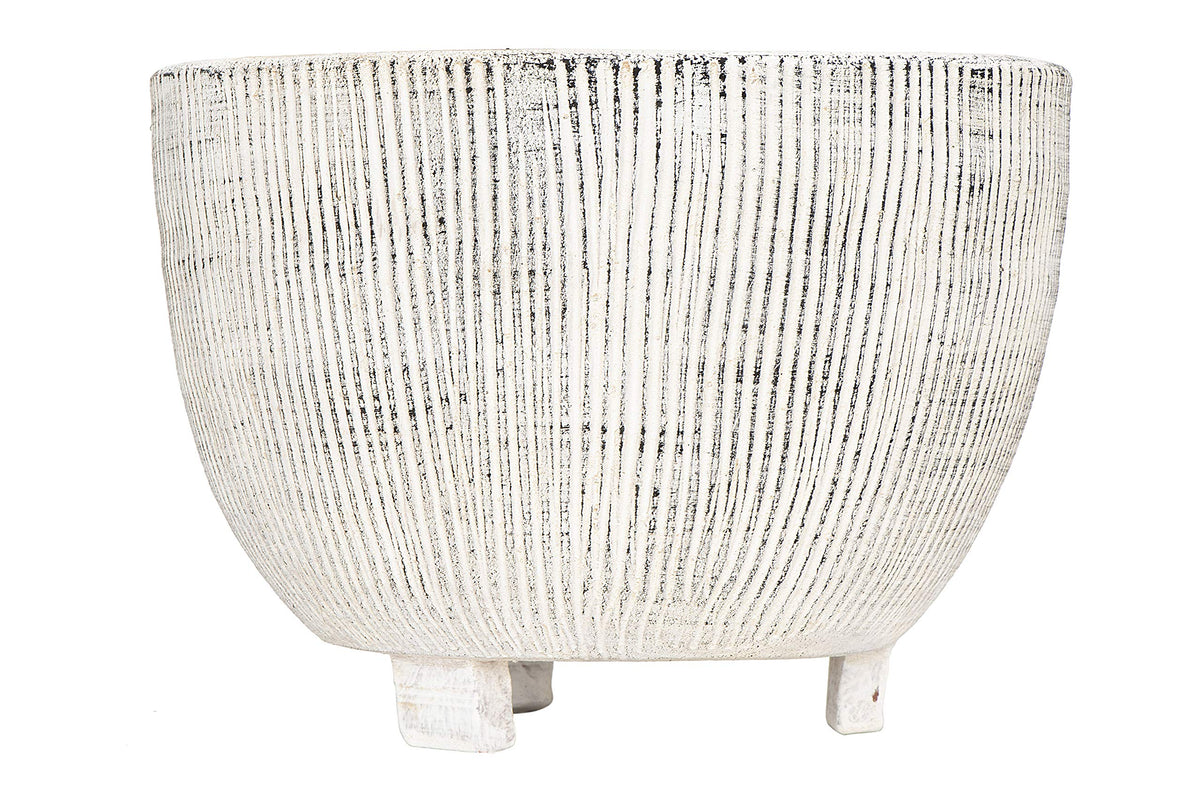 Distressed Cream Terracotta Planter With Fluted Texture