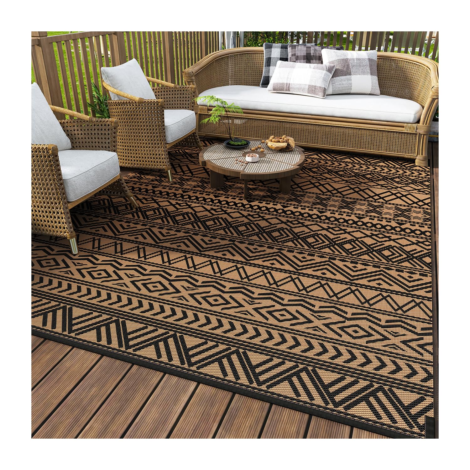 Montvoo-Outdoor Rug Carpet Waterproof 9X12 Ft Reversible Patio Rug Rv Camping Rug-Plastic Straw Rug Outside Indoor Outdoor Area