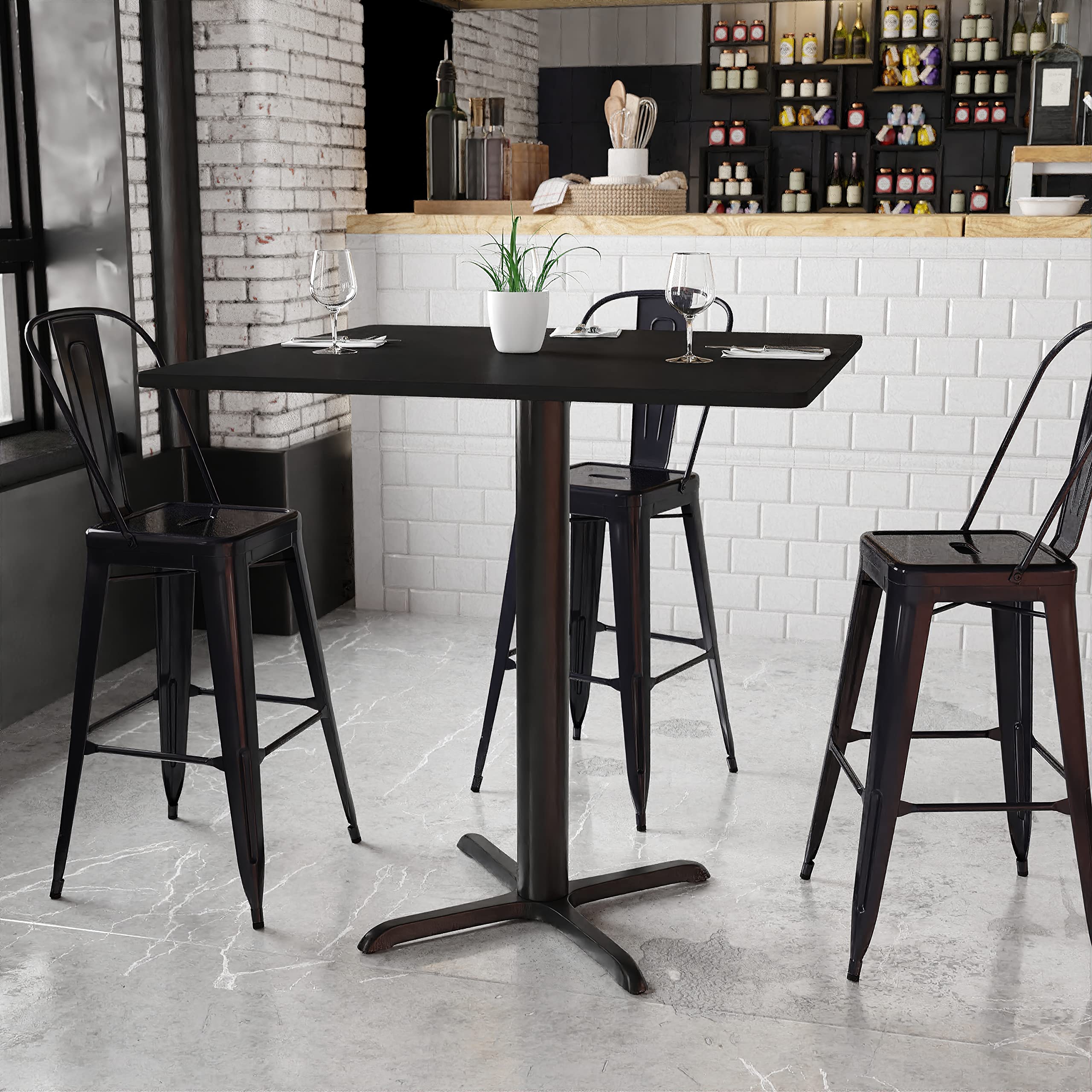 Flash Furniture 42'' Square Mahogany Laminate Table Top with 33'' x 33'' Bar Height Table Base