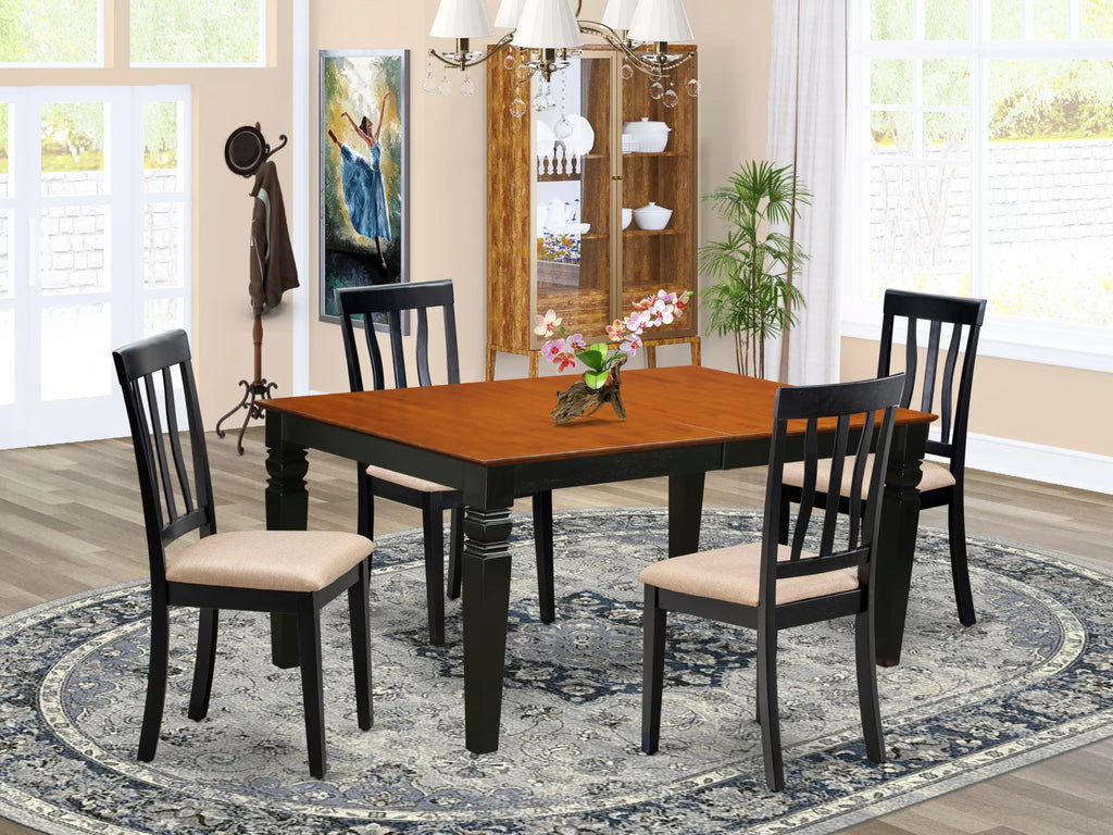 East West Furniture WEAN5-BCH-C 5 Piece Kitchen Table Set for 4 Includes a Rectangle Dining Table with Butterfly Leaf and 4 Linen Fabric Dining Room Chairs, 42x60 Inch, Black & Cherry
