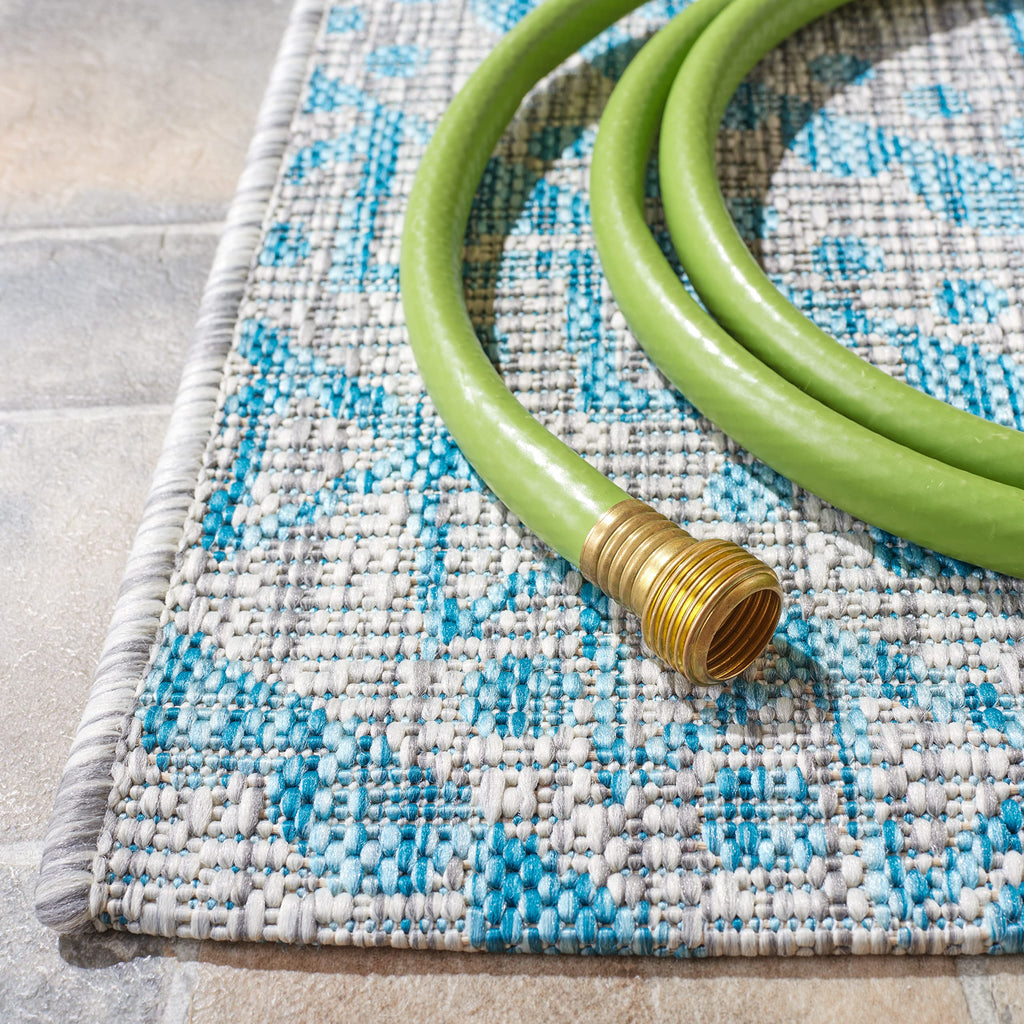 Safavieh Courtyard Collection Accent Rug - 2'3' X 5', Light Grey & Aqua, Non-Shedding & Easy Care, Indoor/Outdoor & Washable-Ideal For Patio, Backyard, Mudroom (Cy8734-37112)