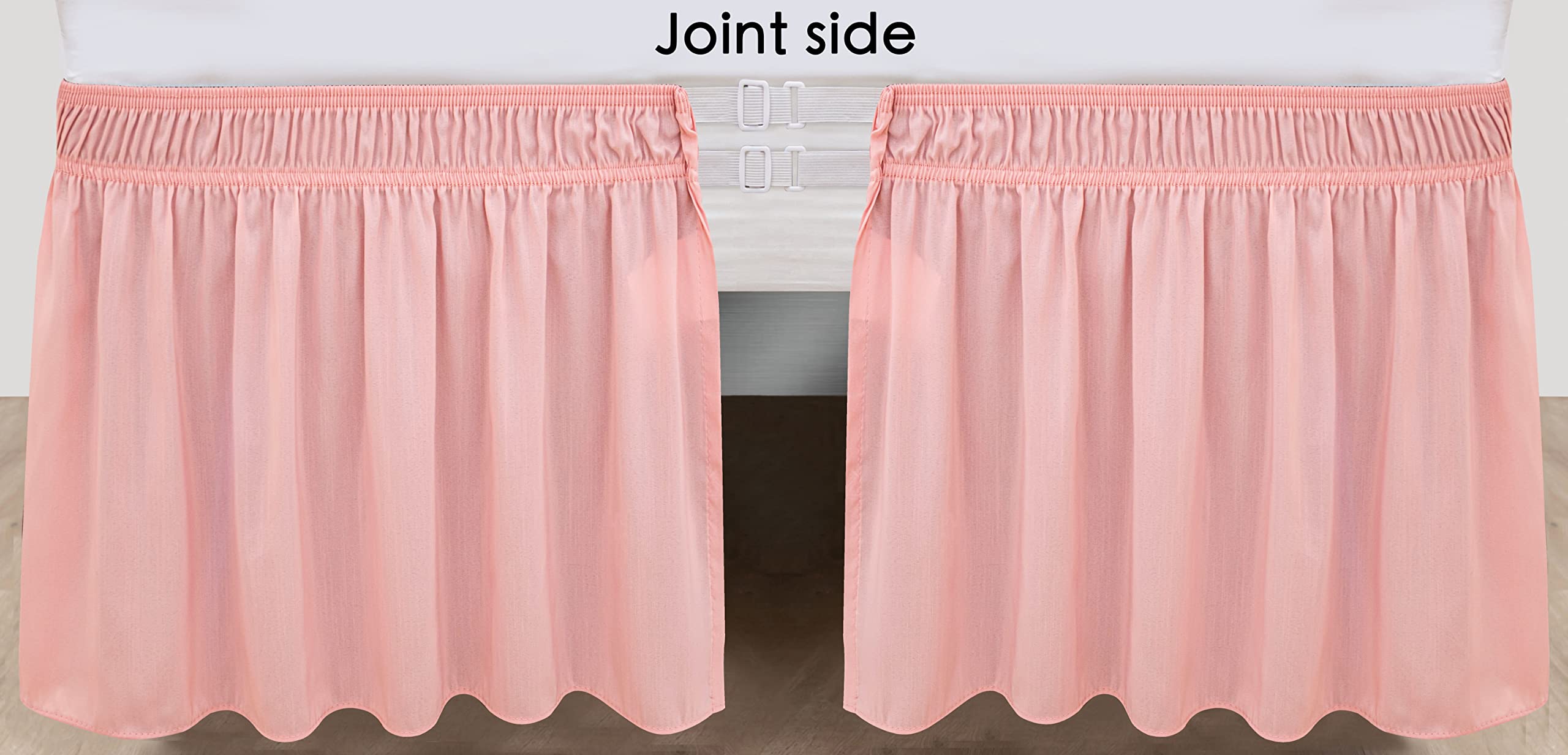 Biscaynebay Wrap Around Bed Skirts For Queen Beds 15' Drop, Pink Adjustable Elastic Dust Ruffles Easy Fit Wrinkle & Fade Resist