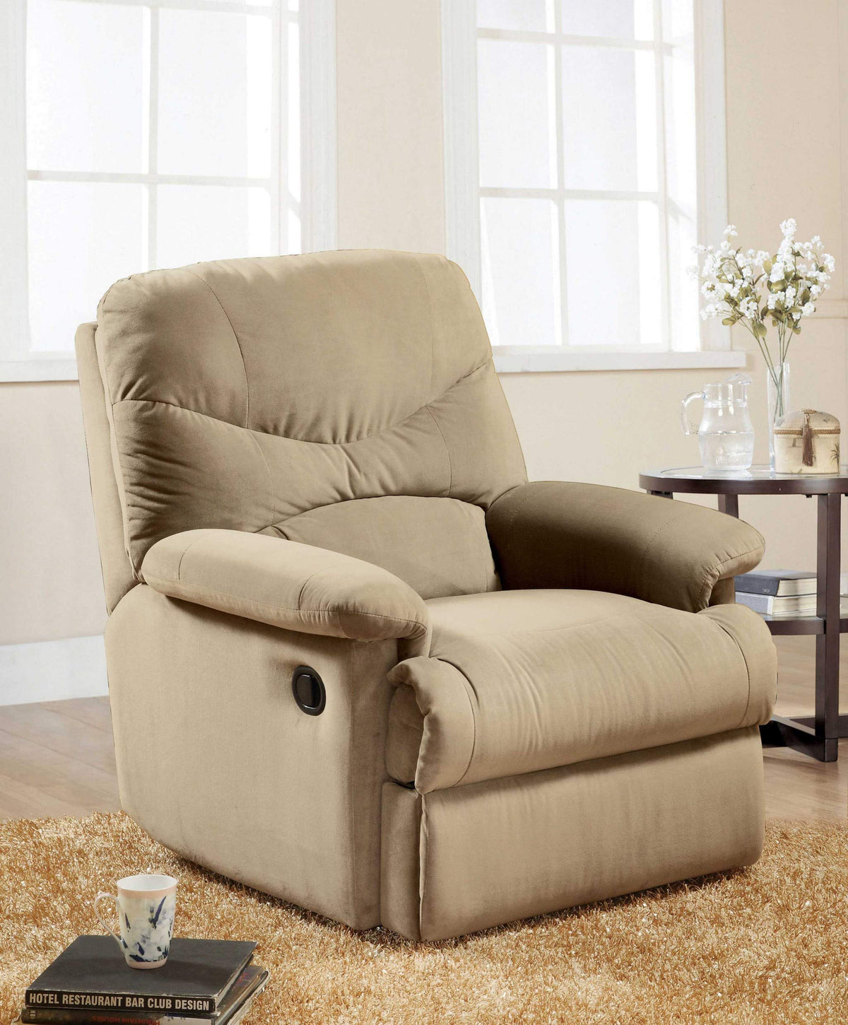 HomeRoots 35' X 35' X 40' Beige Microfiber Recliner (Motion)