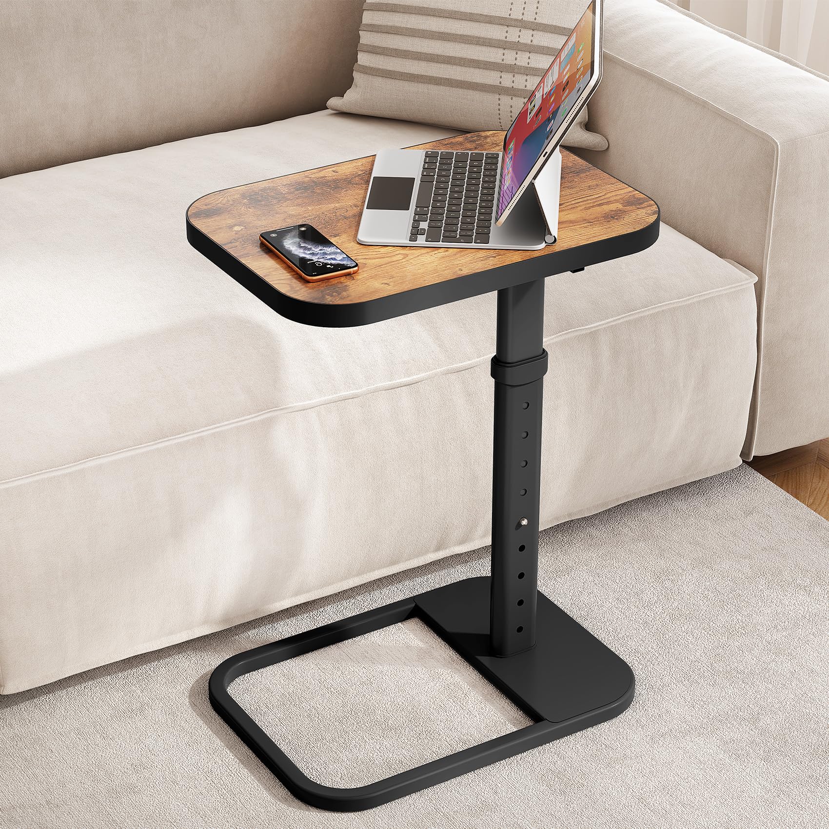 Kitstorack Tv Tray Table, Adjustable Height & 90 Flip-Over Panel Design, Sofa Arm End Side Table For Eating Laptop Couch Bed Din