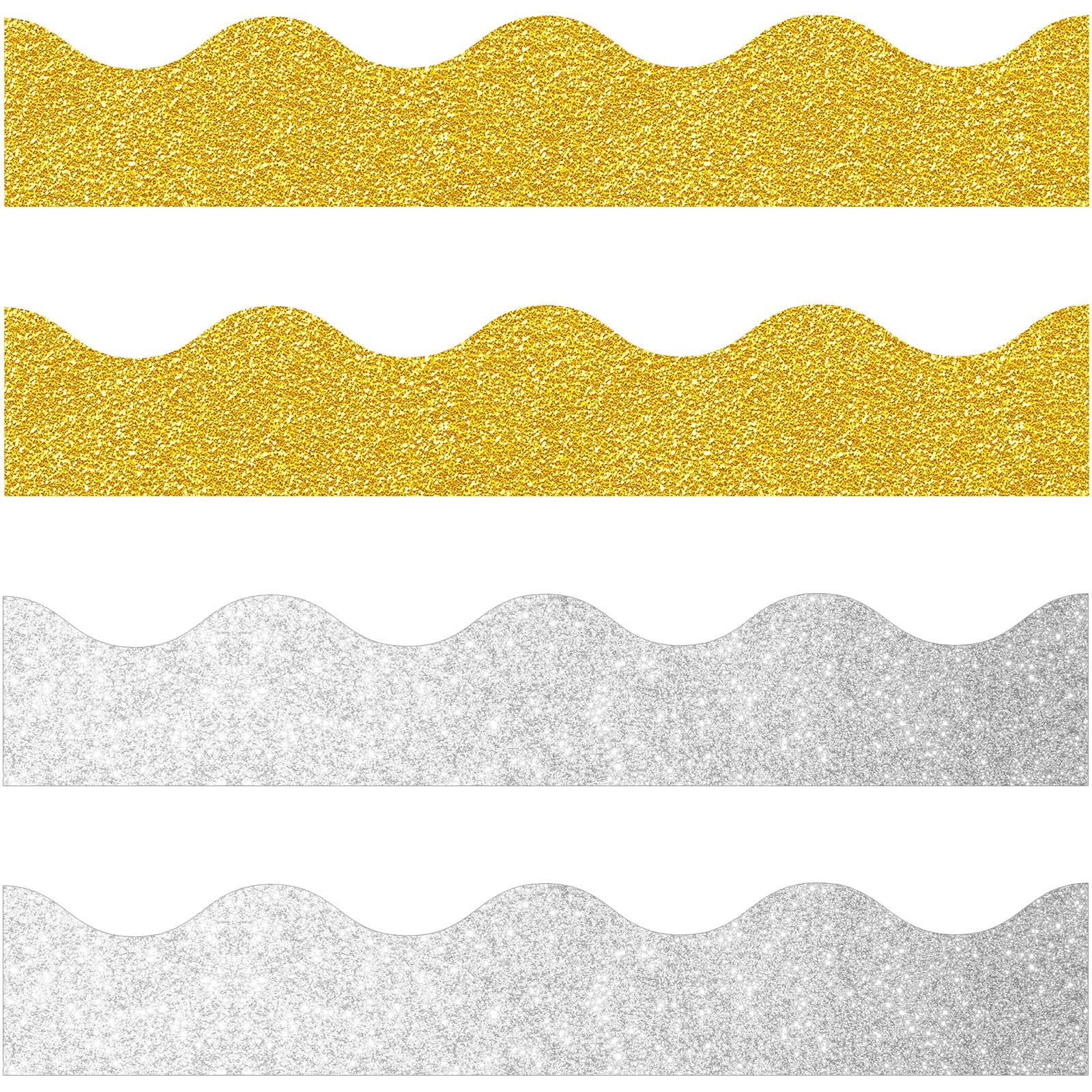 Scalloped Borders Trim - Glitter Gold & Silver Decorative Poster Borders