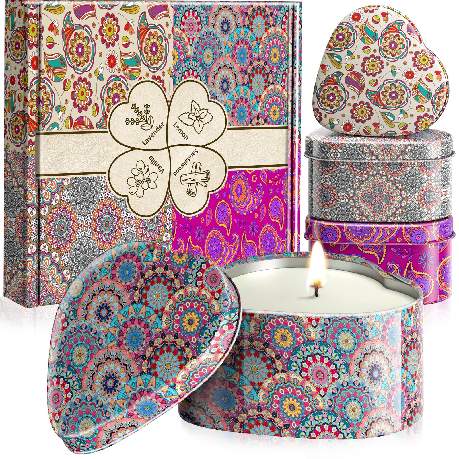 WarmEmbrace Scented Candles, 4 Pack Candles for Women, Candle Set 4 Different Scents, Natural Ingredients Soy Candle for Home, P