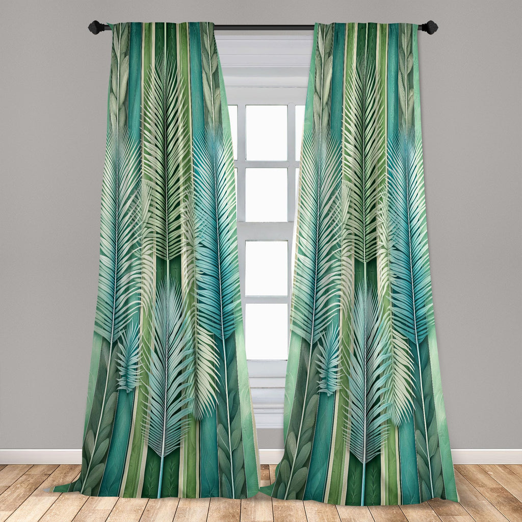 Ambesonne Jungle Curtains, Tropical Palm Leaves Like Feathers On Abstract Botanical Stripes, Window Treatments 2 Panel Set For L