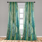 Ambesonne Jungle Curtains, Tropical Palm Leaves Like Feathers On Abstract Botanical Stripes, Window Treatments 2 Panel Set For L