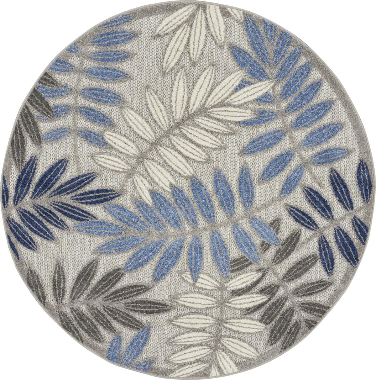 Nourison Aloha Indoor/Outdoor Grey/Blue 4' X Round Area Rug, Easy Cleaning, Non Shedding, Bed Room, Living Room, Dining Room, Ba
