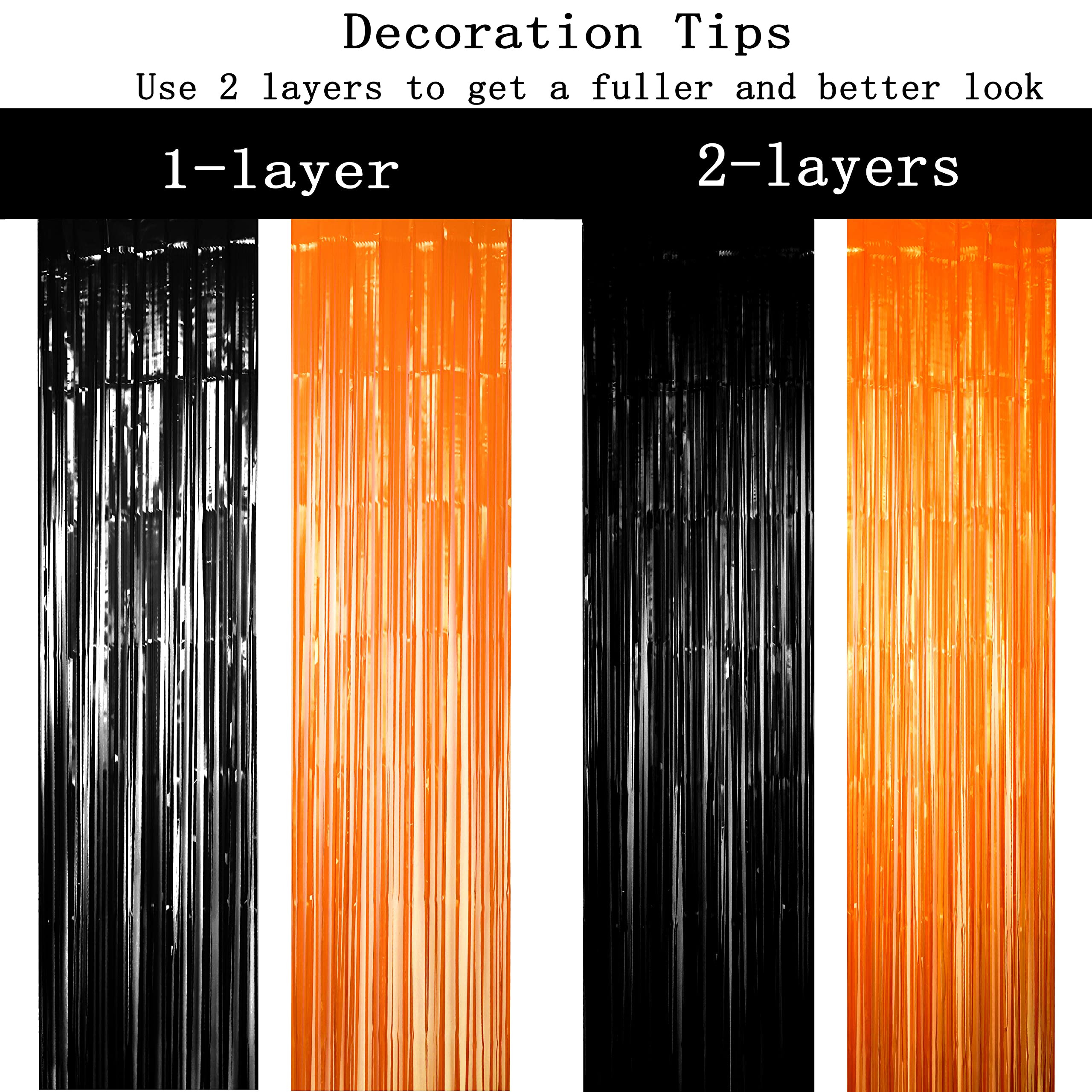 Black Orange Party Tinsel Foil Fringe Curtains - Halloween Construction 1St Birthday Baby Shower Graduation Wedding Party Stream