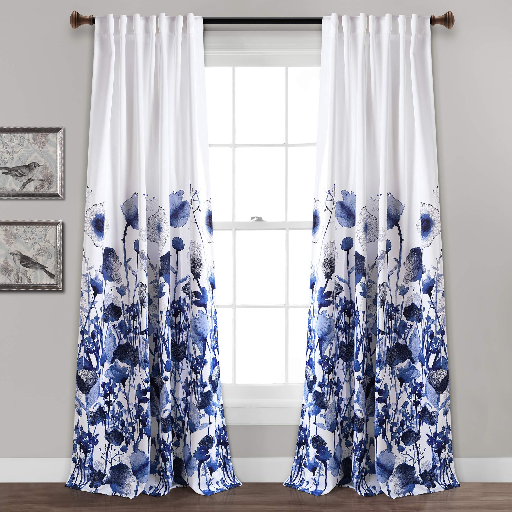 Lush D  Cor, 84    X 52   , Navy Lush Decor Zuri Flora Curtains Light Filtering Window Panel Set For Living, Dining, Bedroom (Pa