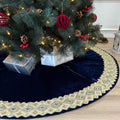 72-Inch Venetian Gilded Christmas Tree Skirt w/Gold Glitter Band Decor and Button Loop Closure, Royal Blue