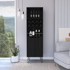 DEPOT E-SHOP Zamna H Bar Double Door Cabinet, 8 Built-in Wine Rack, 4 Legs, 4 Shelves, Black