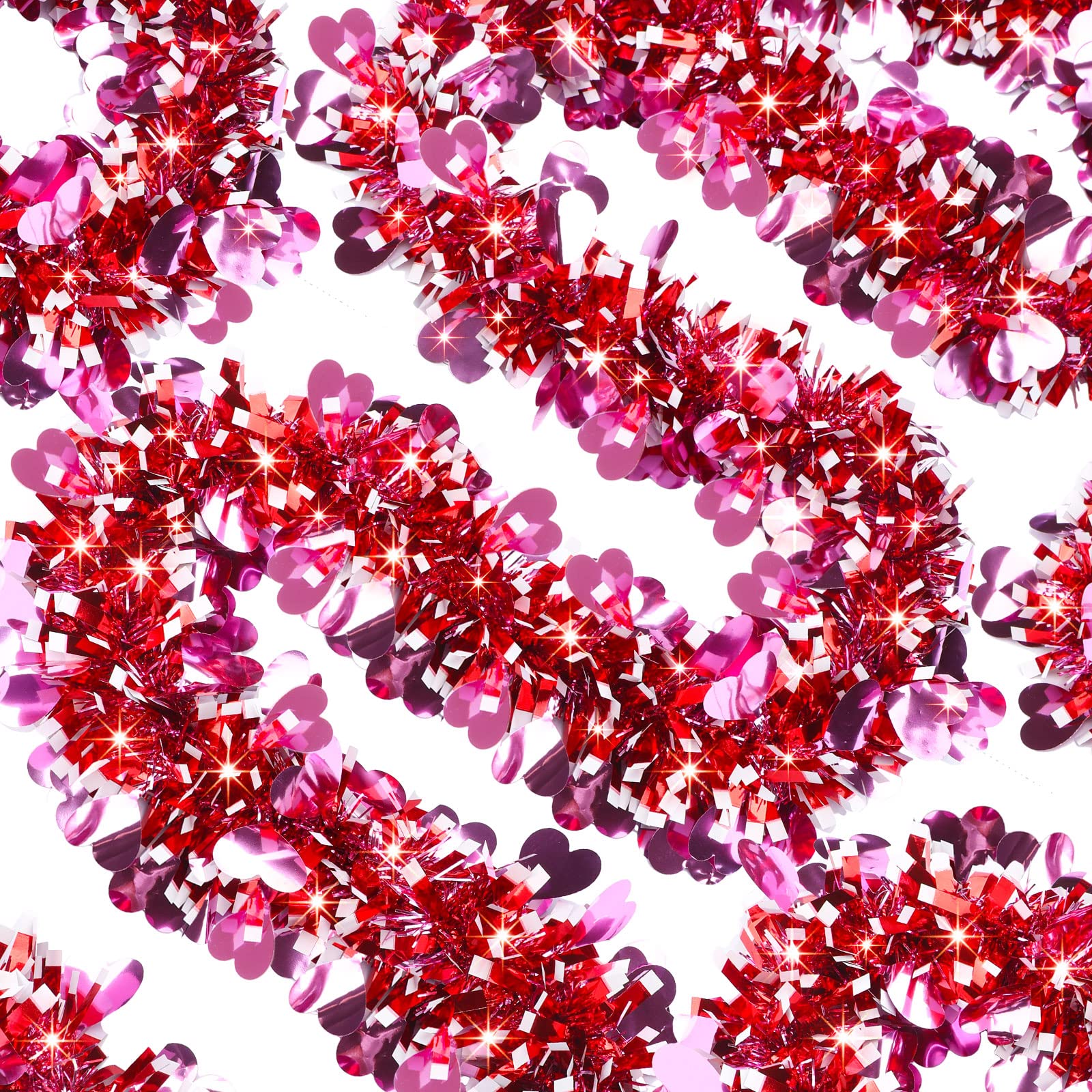 TaoBary 39.4 ft Valentines Tinsel Garland with 120 LED String Lights Valentine's Day Decorations Red Pink Heart Indoor Outdoor D