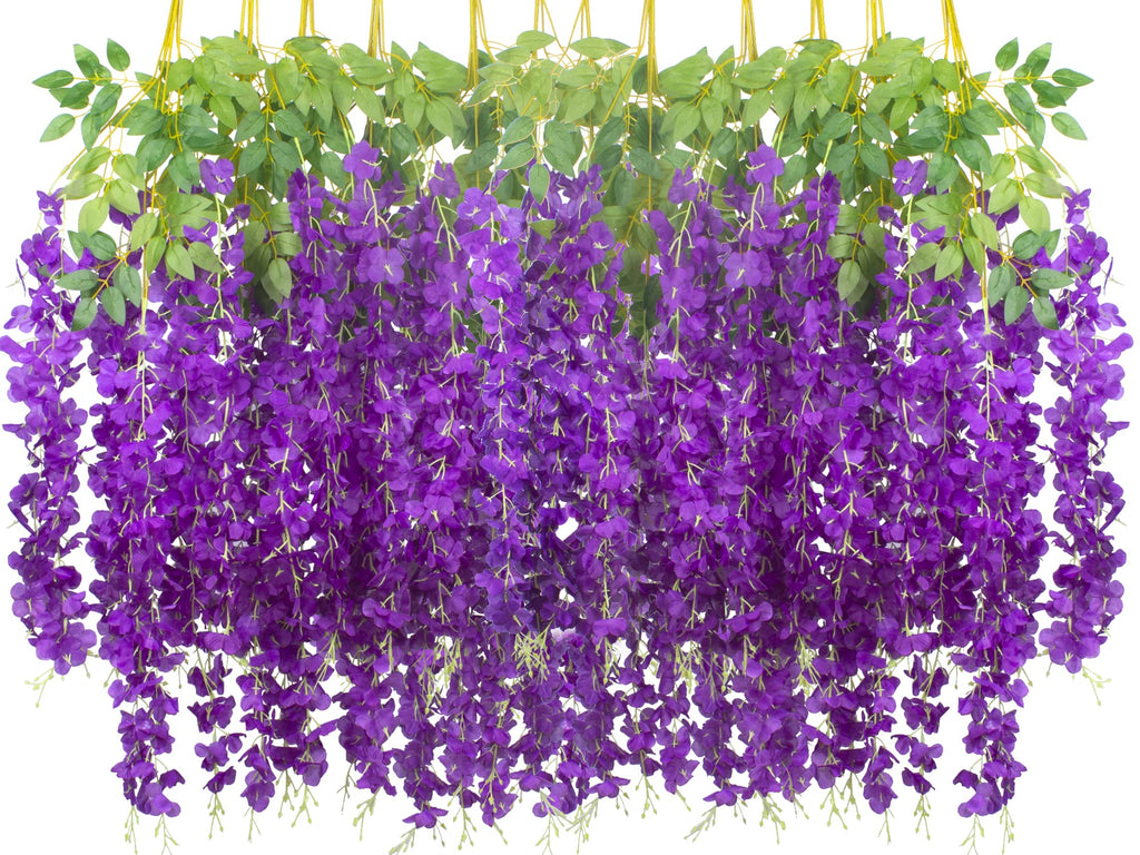 AITISOR 24 Pack Artificial Fake Wisteria Vine Ratta (3.75 Feet) Hanging Garland Silk Flowers String Home Party Wedding Decor (Bl