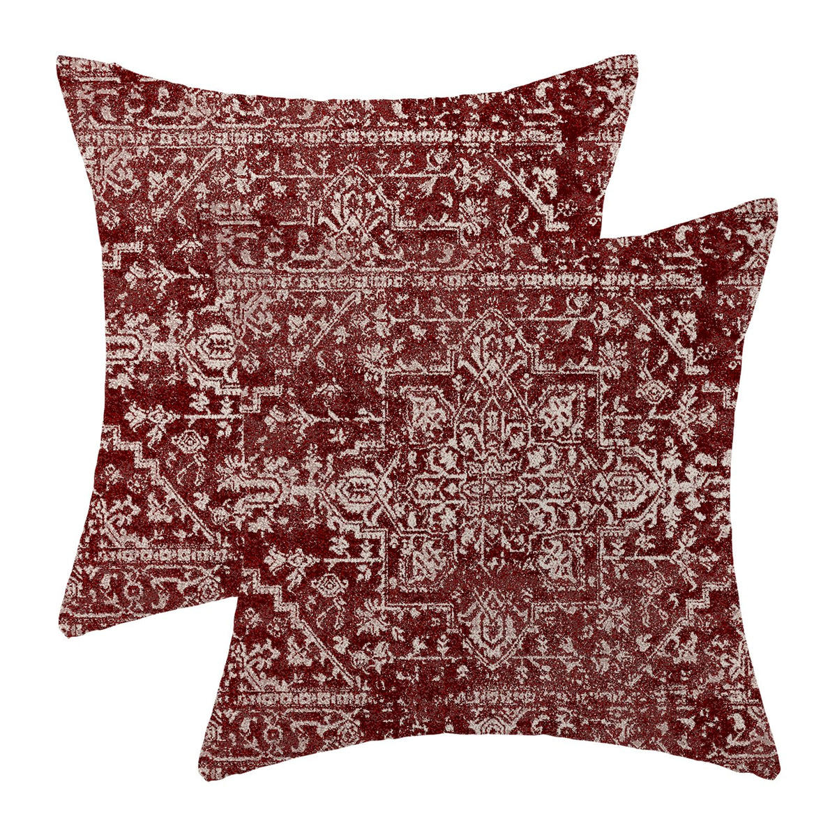 Boho Pillow Covers 20X20 Set Of 2, Burgandy Red Carpet Pattern Decorative Throw Pillows Linen Ethnic Design Bohemian Farmhouse C