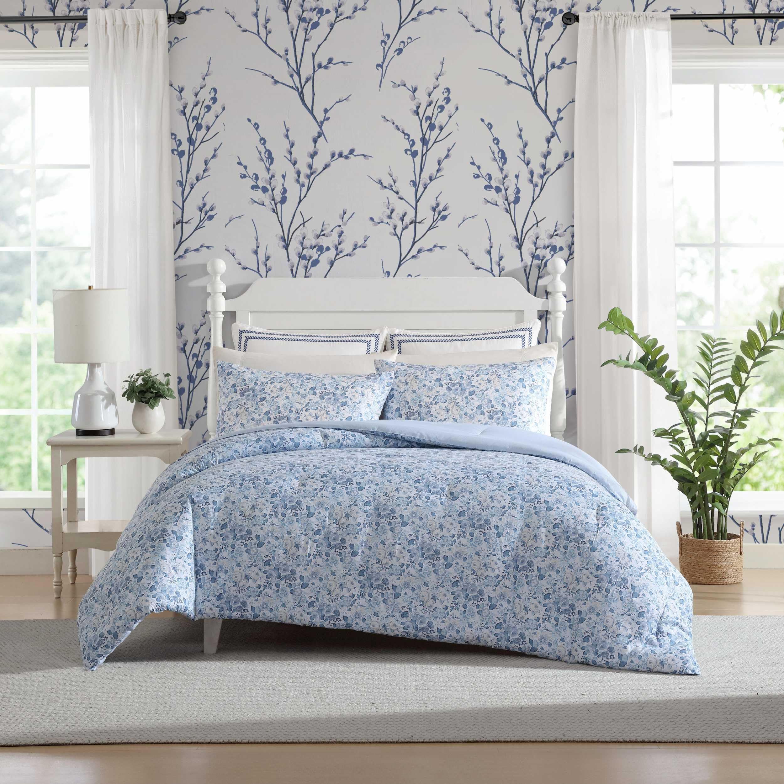 Laura Ashley - King Comforter Set, Soft Cotton Bedding With Matching Shams, Floral Home Decor, Oeko-Tex Certified (Quartet Blue,