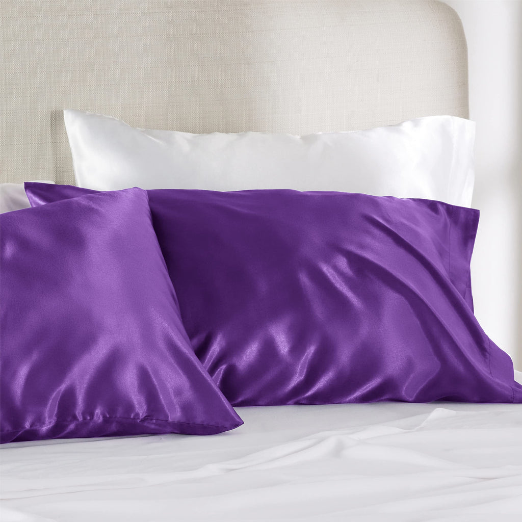 Bedsure Satin Pillowcase Standard Set Of 2 - Purple Silky Pillow Cases For Hair And Skin 20X26 Inches, Pillow Covers With Envelo