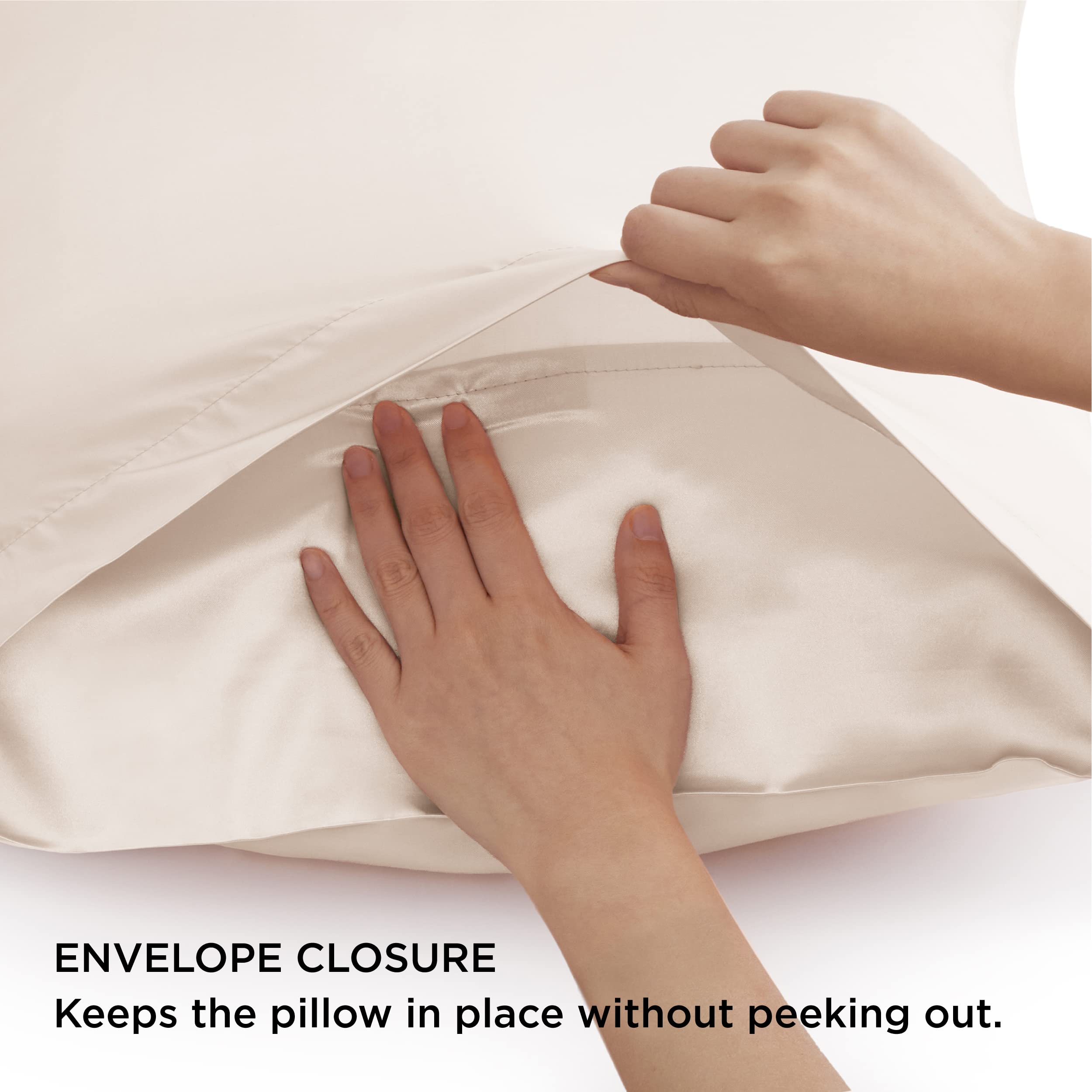 Bedsure King Size Satin Pillowcase Set Of 2 - Beige Silky Pillow Cases For Hair And Skin 20X36 Inches, Pillow Covers With Envelo