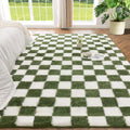 Andency 3x5 Shag Area Rug for Living Room, Olive Green and White Small Fluffy Checkered Shaggy Rug, Sage Forest Dark Green Soft 