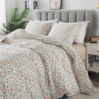 Honeilife Duvet Dover King Size - 100% Cotton Comforter Cover Floral Duvet Cover Sets, Breathable Duvet Cover With Zipper Closur