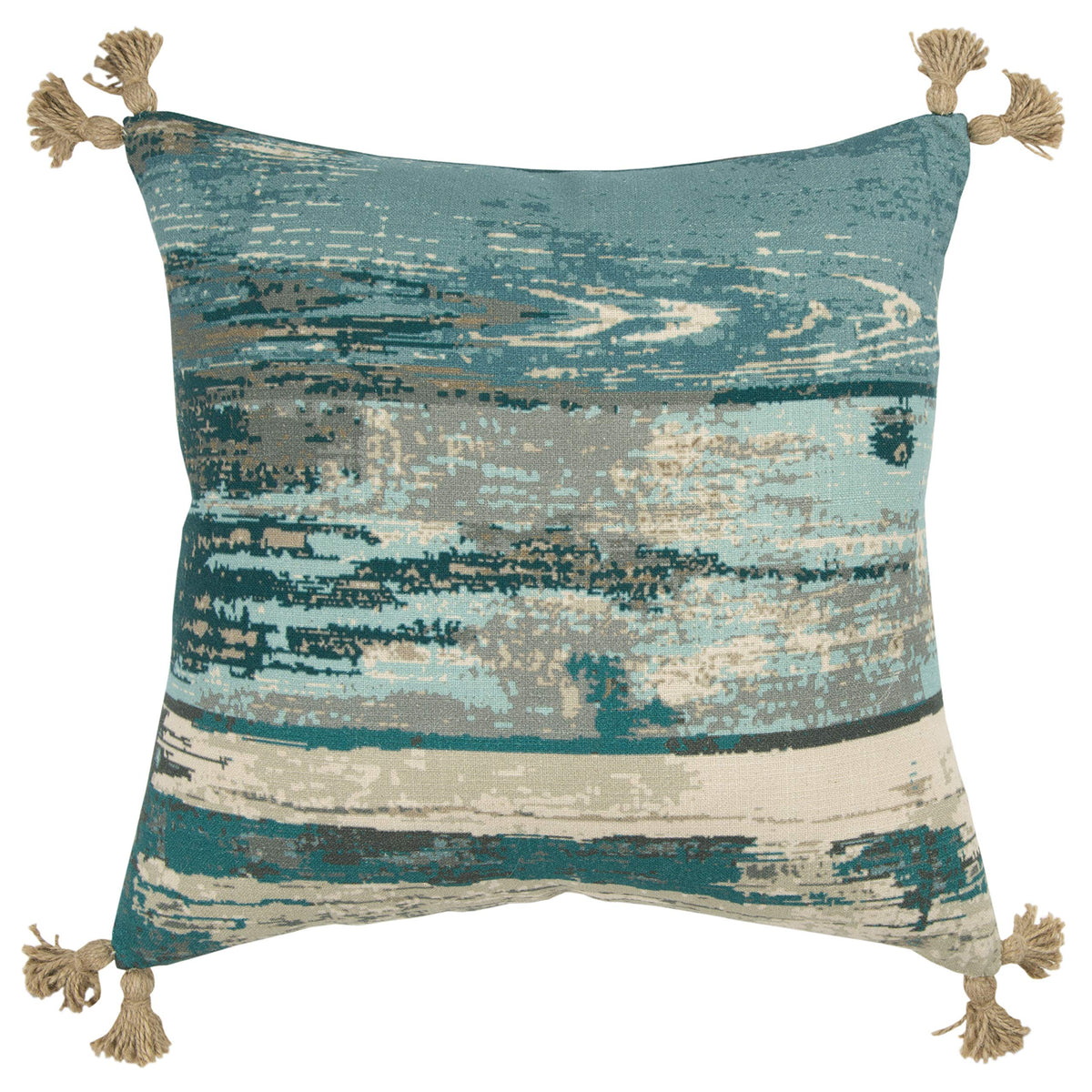 Rizzy Home Teal Tassel Abstract Throw Pillow Cover