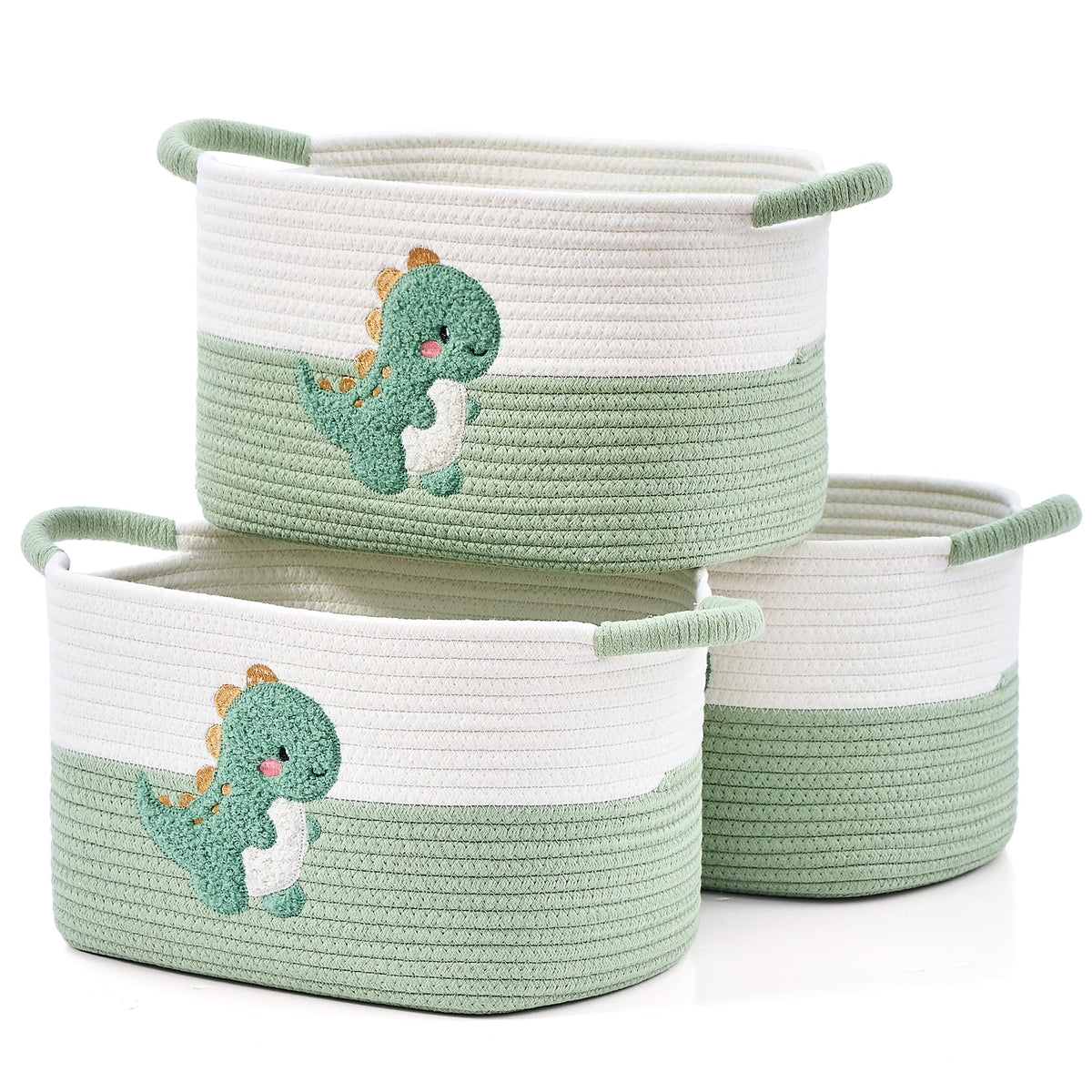 BUBUSUN Storage Basket, Woven Baskets for Shelves, Green Dinosaur