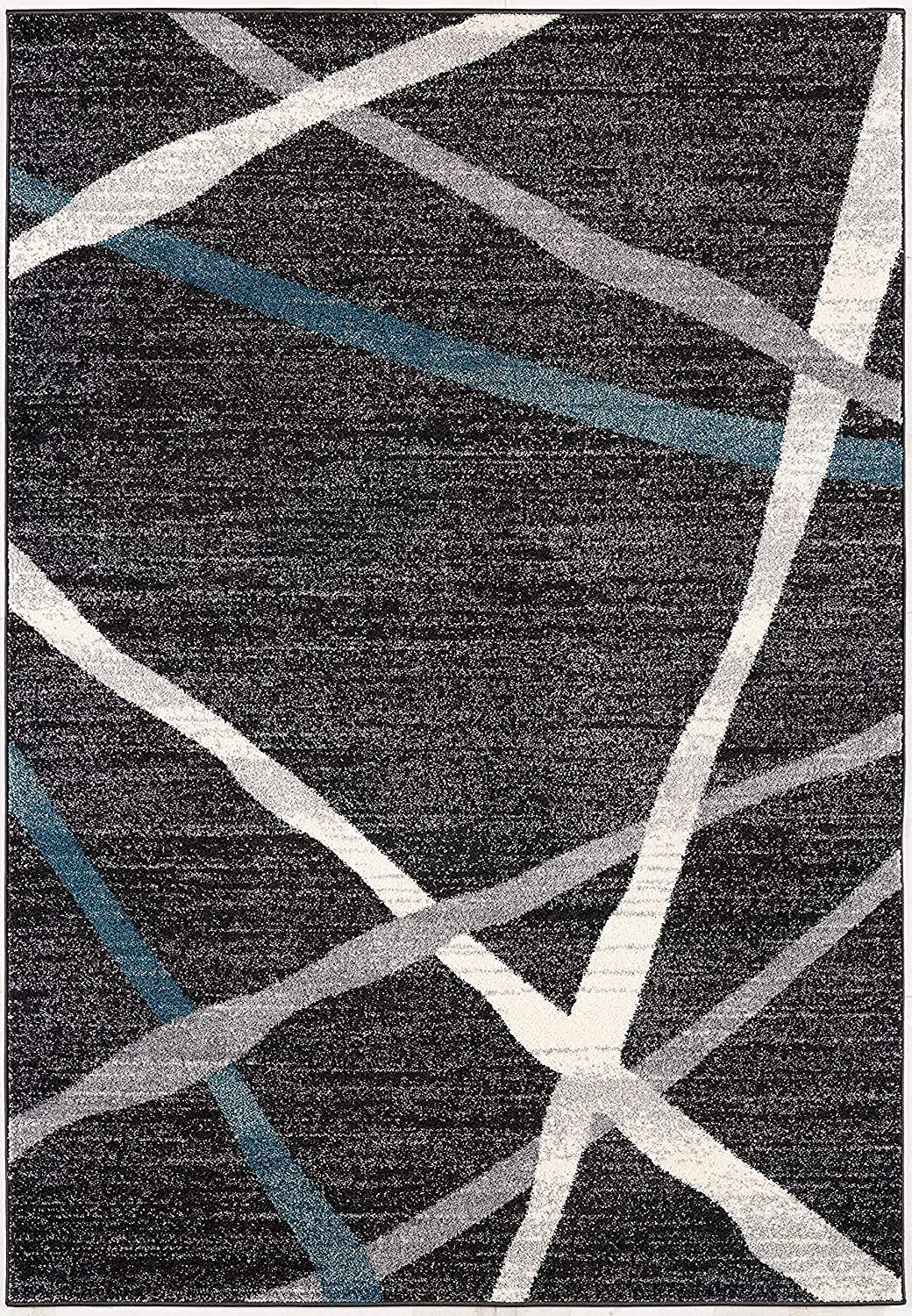 HomeRoots Grey 100% Twisted Polyester 8â€ x 11â€ Distressed Black and Gray Abstract Area Rug