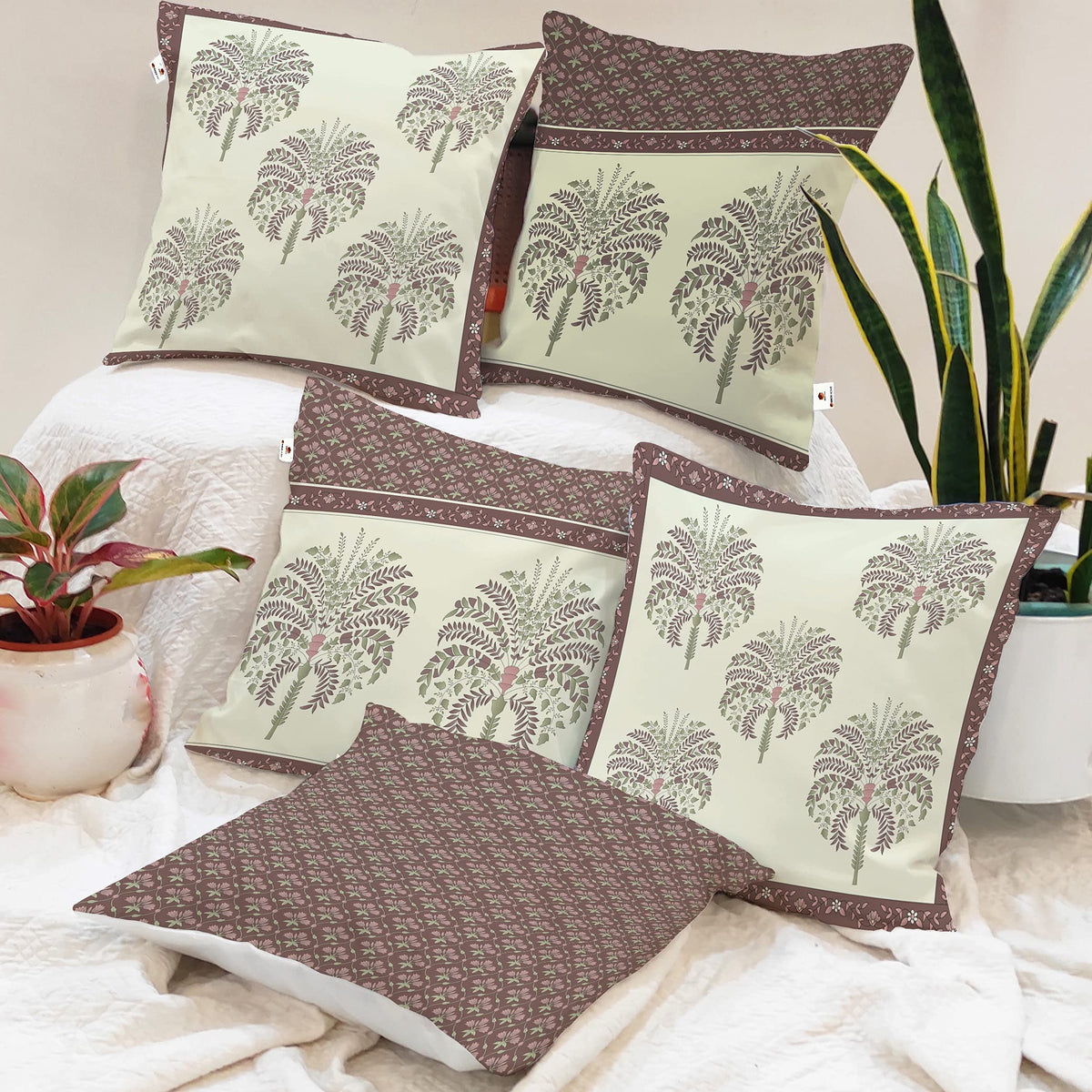 Brick Home Printed Home DCor Poly Cotton Cushion Covers, Set Of 5 (24 X 24 Inches)
