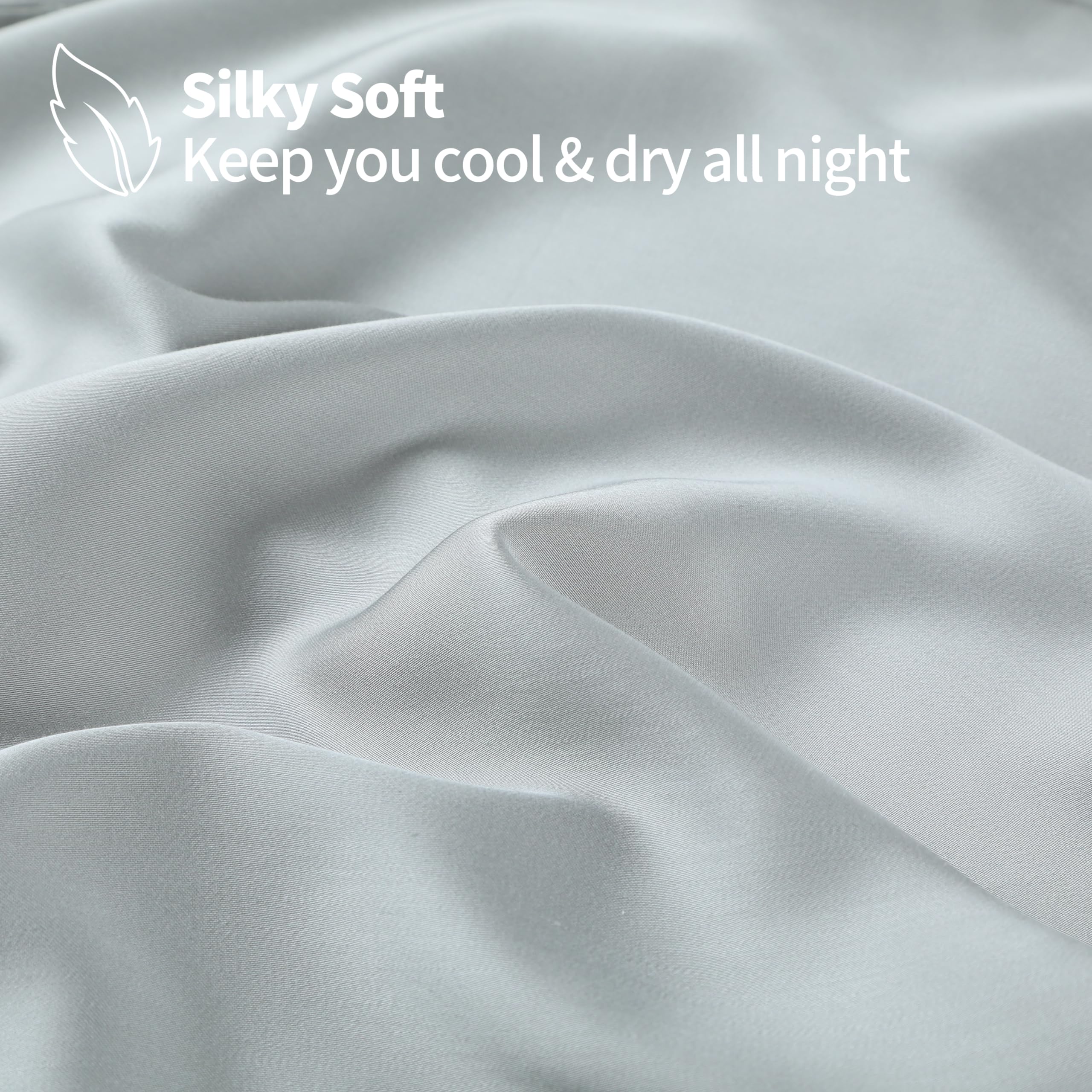 Bamboo Viscose Cooling Fitted Sheet King Size Only, 400 Thread Count, 16'' Deep Pocket Cooling Bottom Sheets For Hot Sleeper, Si