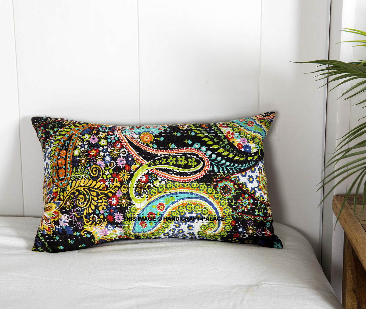 Ravaiyaa  Attitude Is Everything Cotton Kantha Decor Pillow Case Cover Home Car Sofa Cushion Cover Handmade Paisley Printed Bed