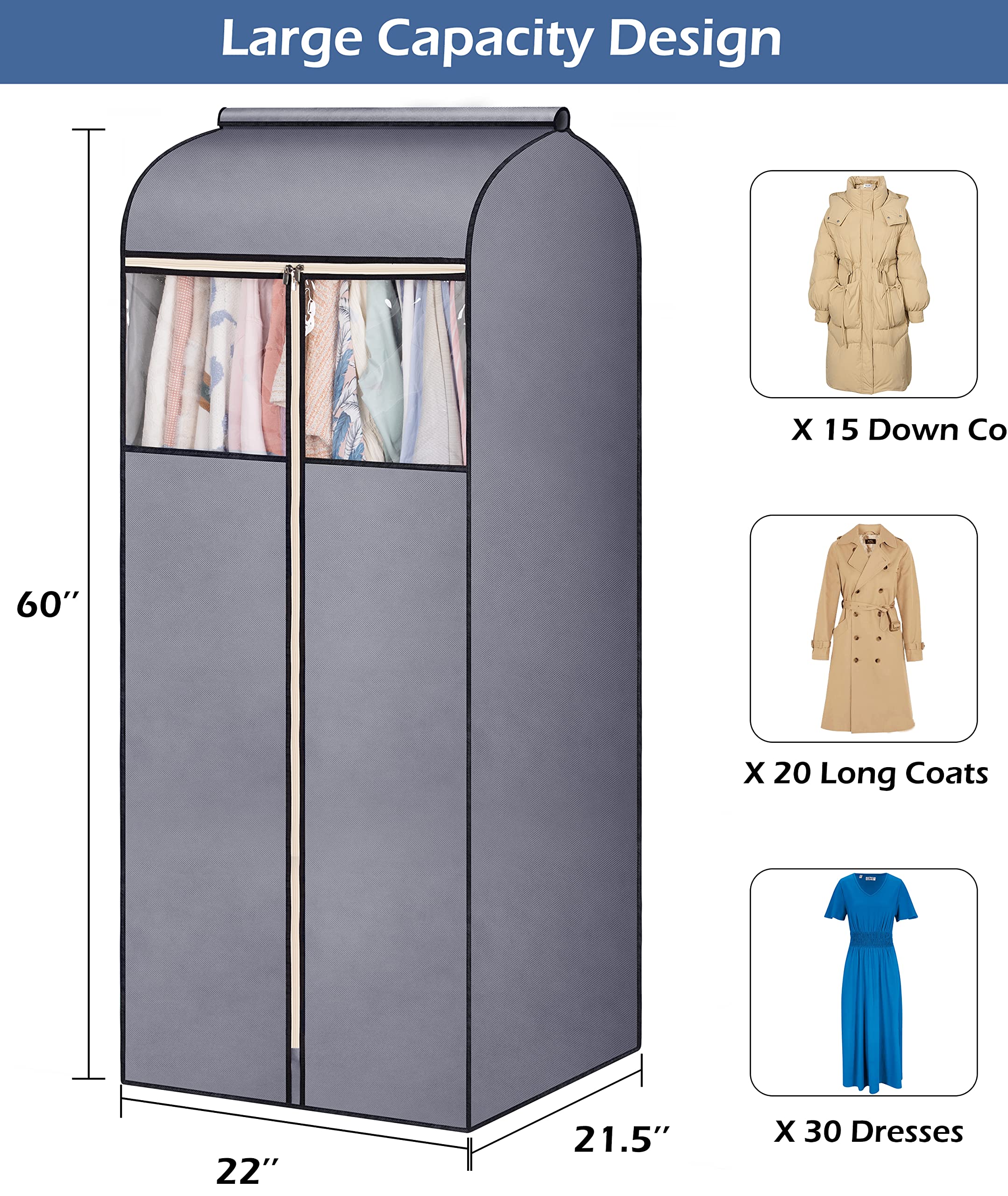Sleeping Lamb 60'' Hanging Garment Bags For Closet Storage Sealed Completely Jackets Coats Suits Clothes Rack Cover For Wardrobe
