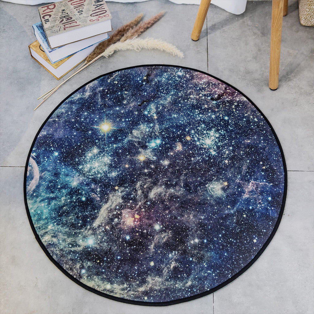 Galaxy Round Rugs, Universe Space Nebula Stars Starry Carpet Large Floor Mat For Living Room, Bedroom (Galaxy, 2.6 Ft Diameter)