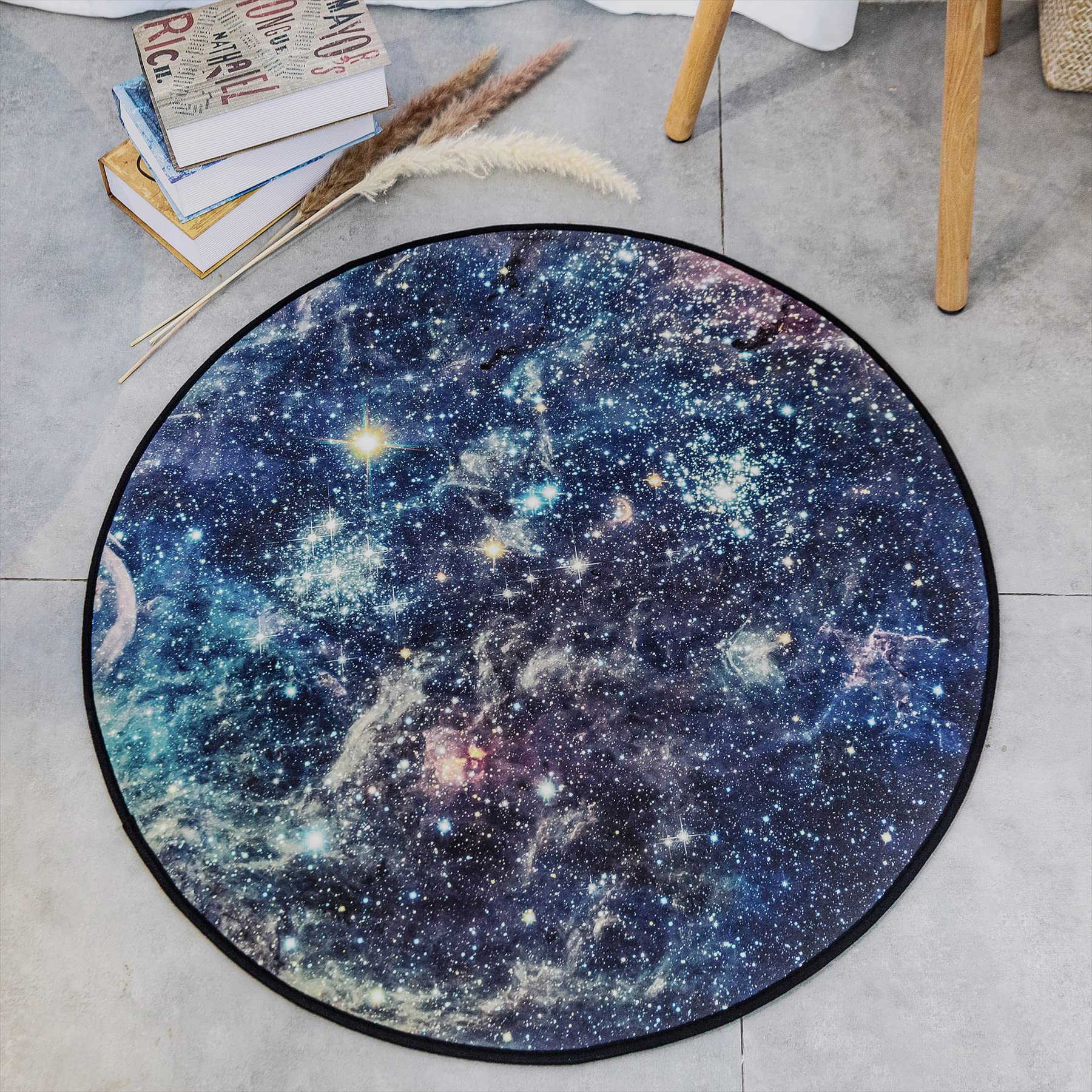 Galaxy Round Rugs, Universe Space Nebula Stars Starry Carpet Large Floor Mat For Living Room, Bedroom (Galaxy, 2.6 Ft Diameter)