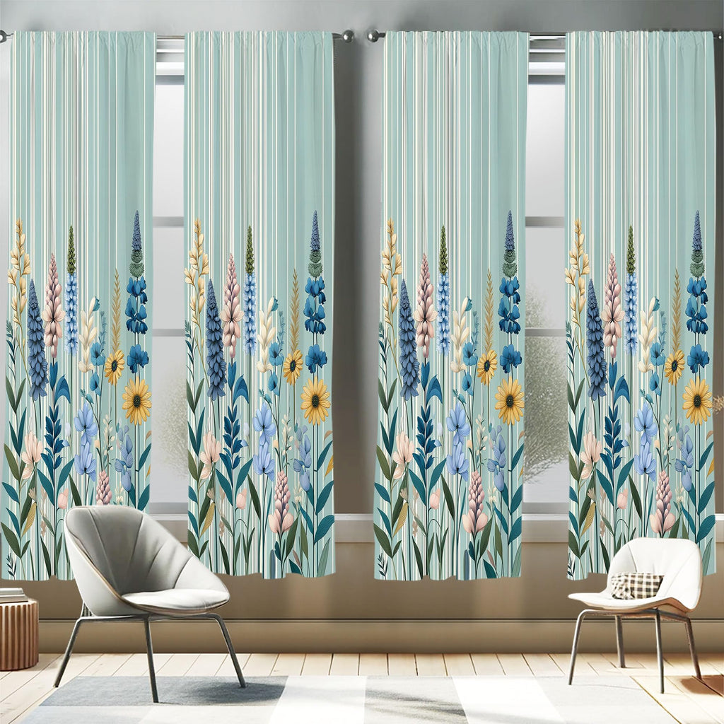 Ambesonne Spring Window Curtains Pack of 2, Modern Garden with Leafy Lavenders and Daisy Huddle with Boho Stripes, Lightweight S