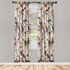 Ambesonne Birds And Nature Curtains, Delicate Spring Chill With Leafy Flowers With Wingy Animals, Window Treatments 2 Panel Set