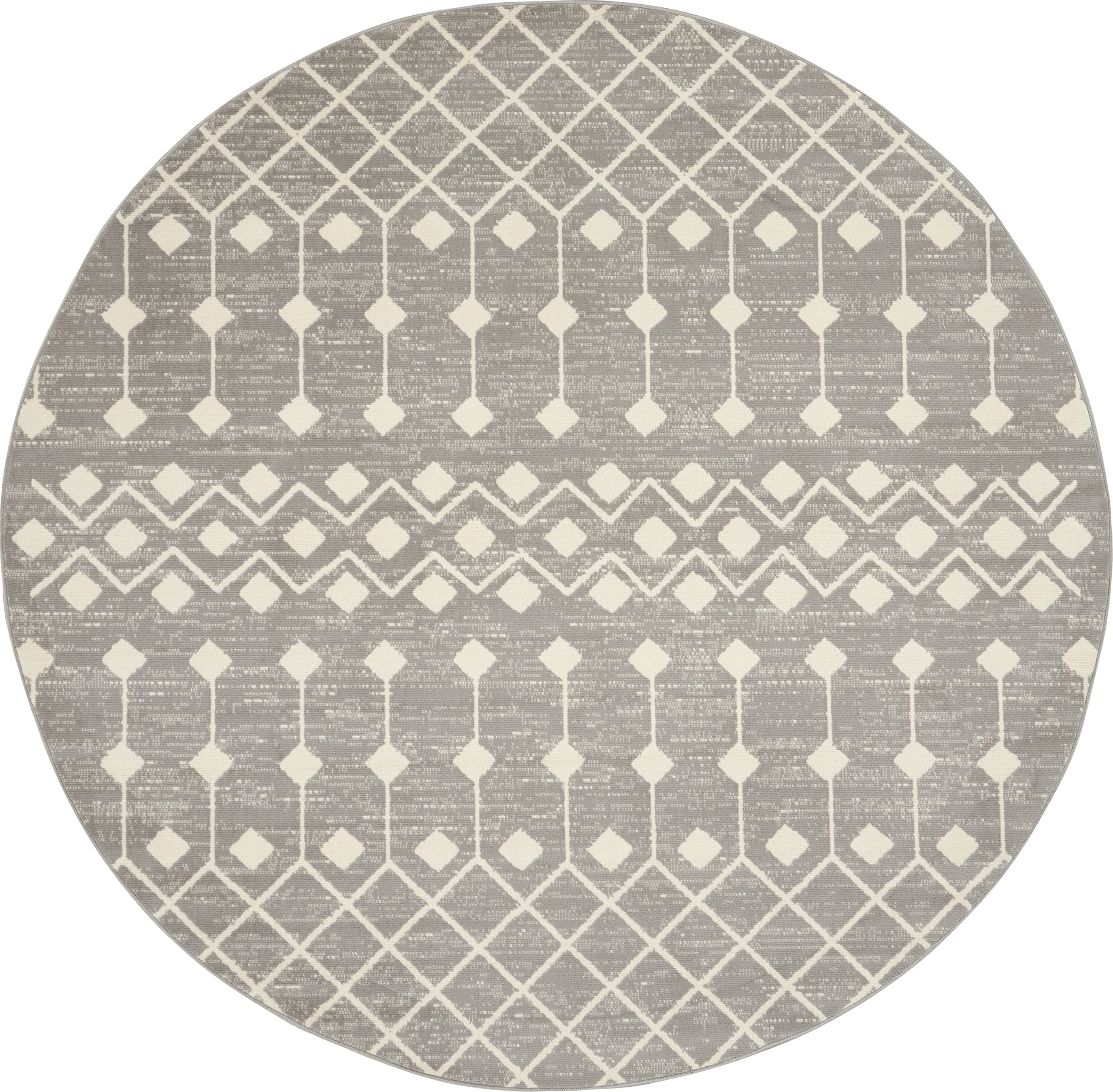 Nourison Grafix Moroccan Grey 5'3' X Round Area Rug, Easy Cleaning, Non Shedding, Bed Room, Living Room, Dining Room, Kitchen (
